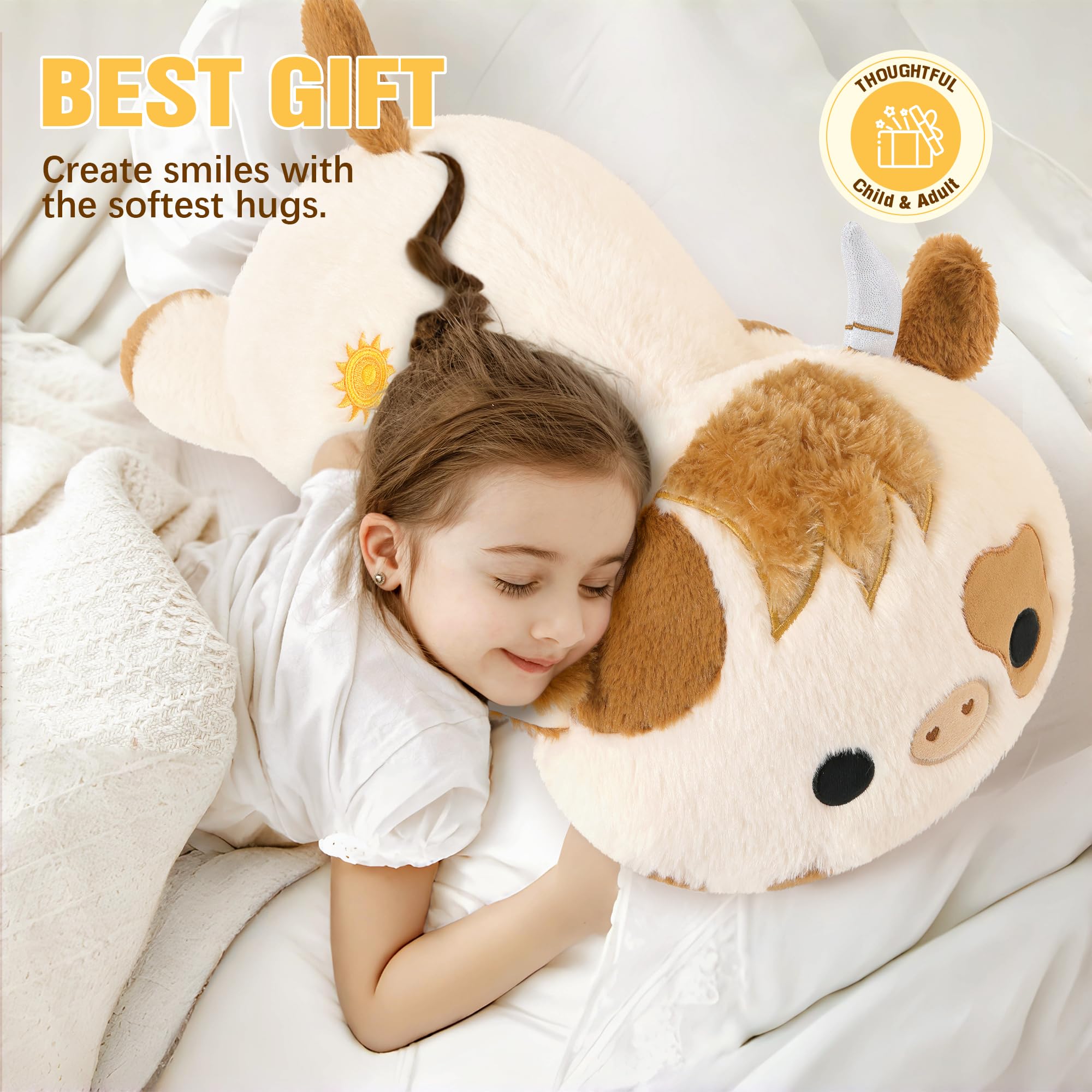 shownicer Gewichtstiere Hochlandkuh 1,8 KG Gewichtetes Kuscheltier Kuh Stofftier Großes Plüschtier Kawaii Hochlandrind Plüsch Kissen Spielzeug Wurfkissen Geschenk für Erwachsene Kinder 3+ Jahre