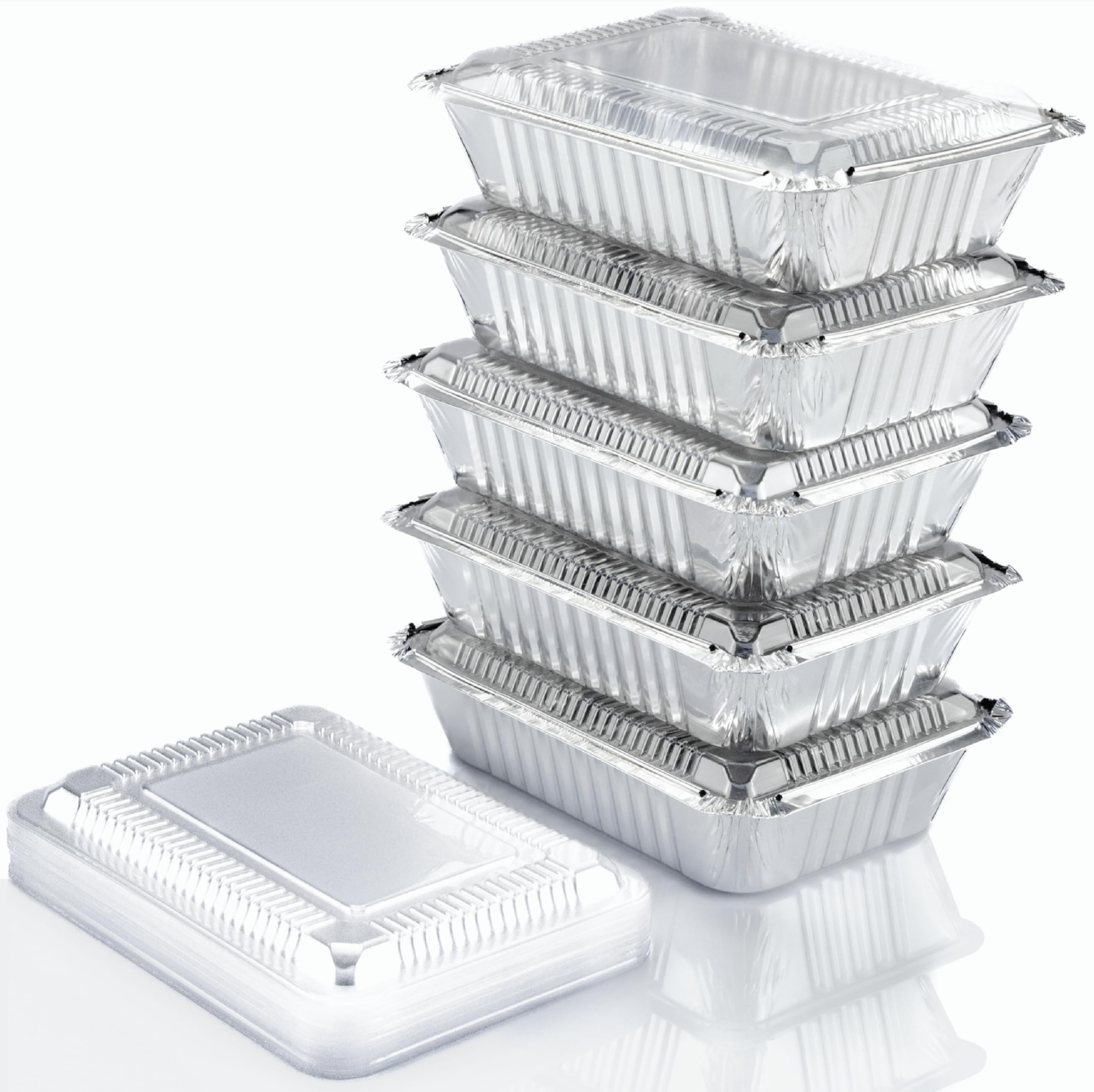 Spare Essentials Recipientes de aluminio de 2.2 libras con tapas de 8.5 x 6 pulgadas, sartenes desechables para llevar, hornear, congelar, almacenar alimentos, sartenes de aluminio, recipientes para