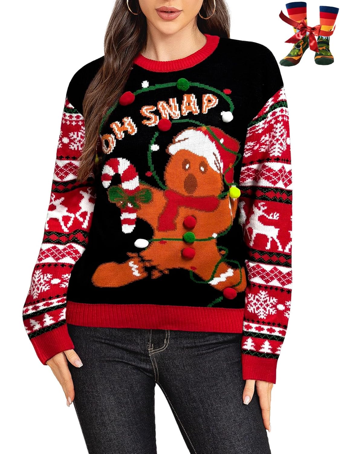 Ugly Christmas Sweater for Women Funny Crewneck Knit Christmas Sweater for Family Pullover Long Sleeve Top