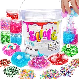Clear Slime Kit Toys for Girls: Big Premade Crystal Slime Bucket, Slime Making Kits with Add-ins, Jelly Cube, Glitter, Birthday Party Gifts for Kids Ages 6 7 8 9 10 11 12