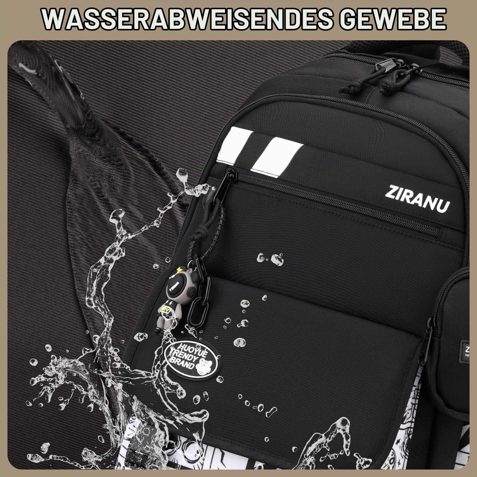 Amythe Schulrucksack Jungen Teen 8-15 Jahre Modern Robust, Weiß Buchstaben | Wasserdicht Reflektierend Leicht Ergonomisch Weiß Buchstaben Daypack Multitasche Geräumig für Schule Reisen Wandern