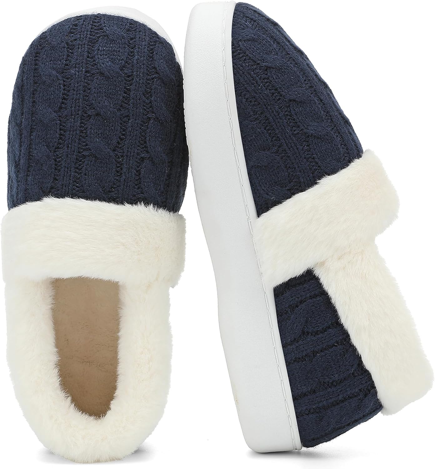 UBFEN Womens Fuzzy House Slippers Warm Bedroom Shoes with Faux Fur Lining Non Slip Memory Foam Slippers for ladies Indoor and Outdoor