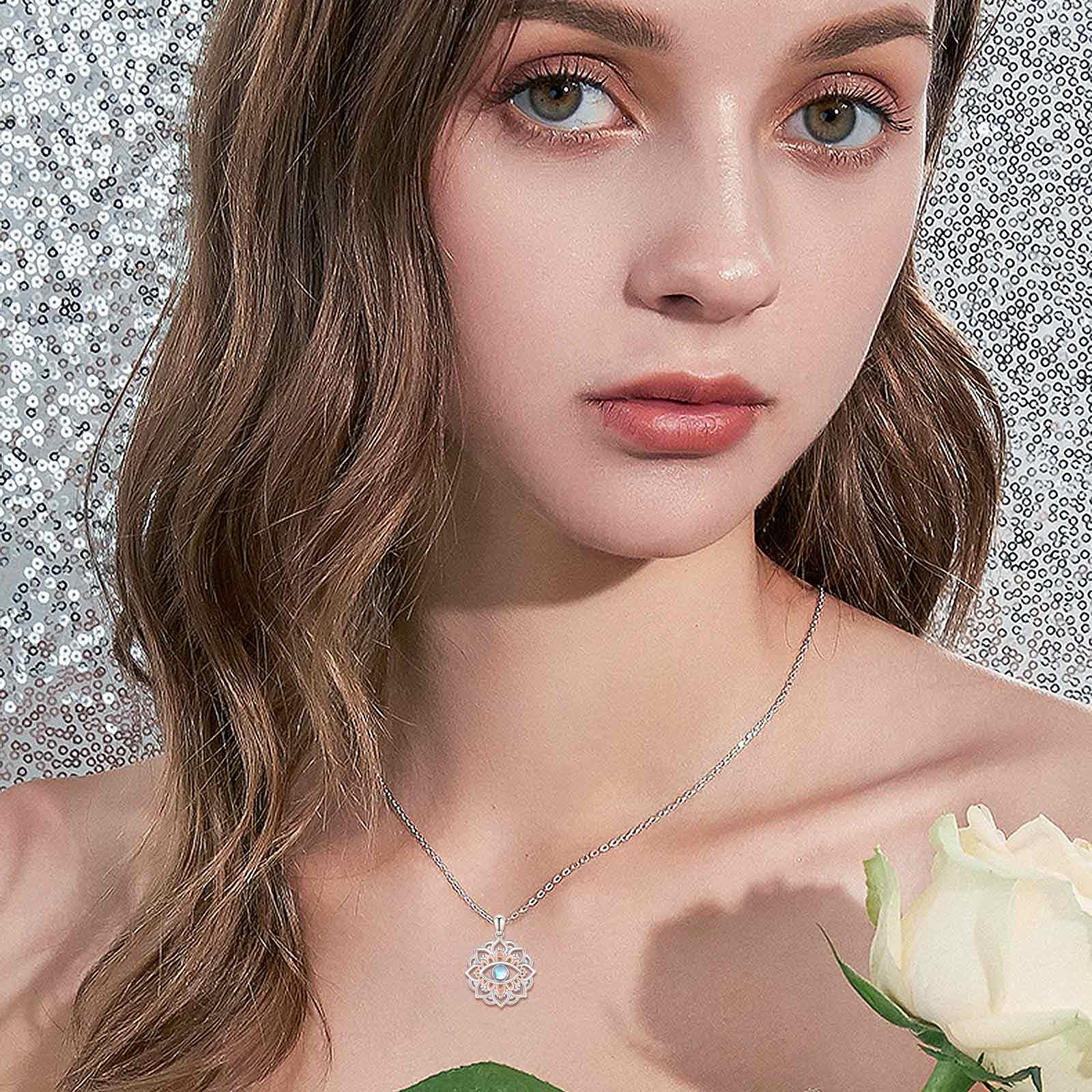 CUOKA MIRACOLO Collana da donna con ciondolo a forma di occhio di loto, in argento Sterling 925, con ciondolo a forma di fiore di loto, gioiello per compleanno, Halloween, per donne, uomini