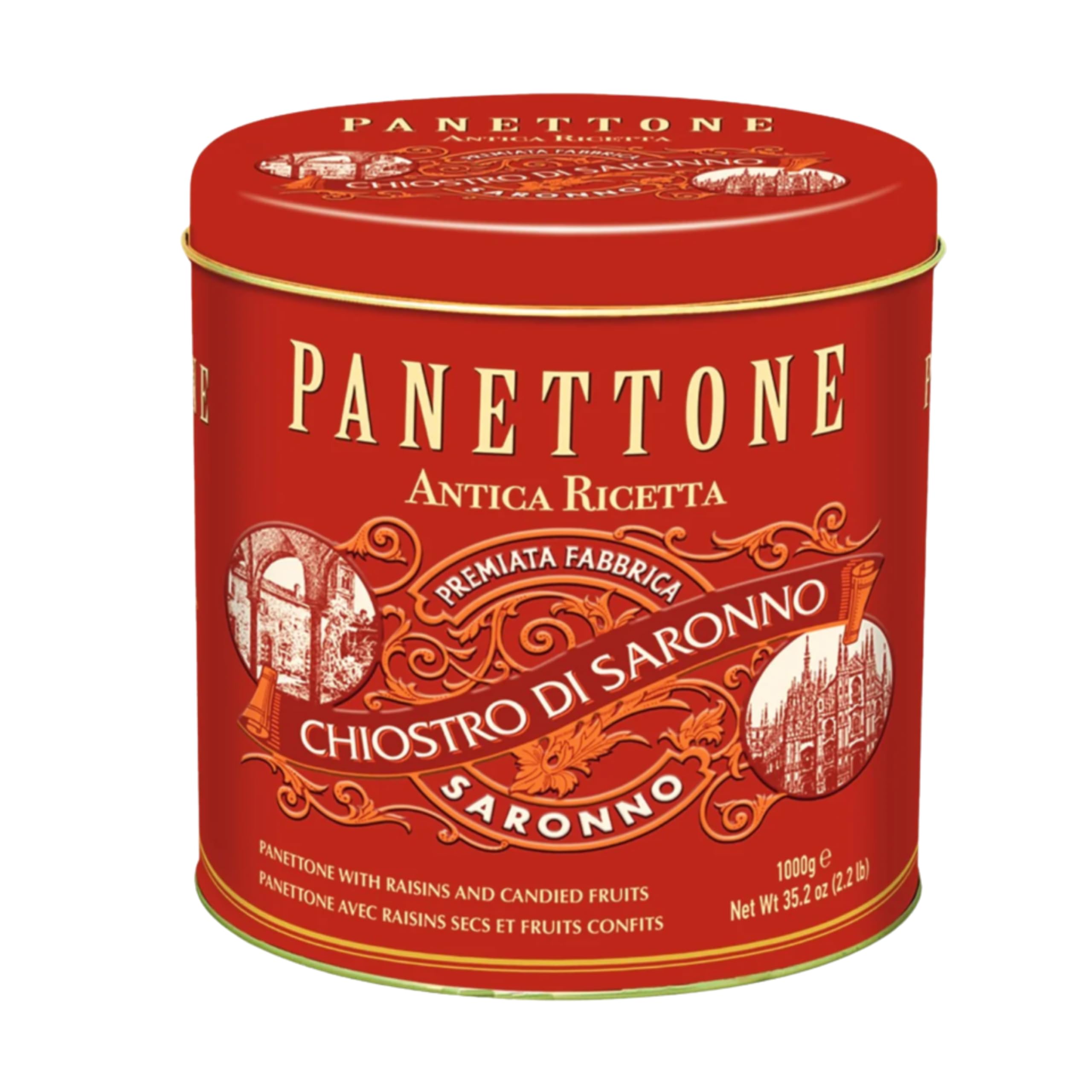 Chiostro Di Saronno Classic Traditional Delicious Panettone, Milano, Red Tin, 35.27 OZ