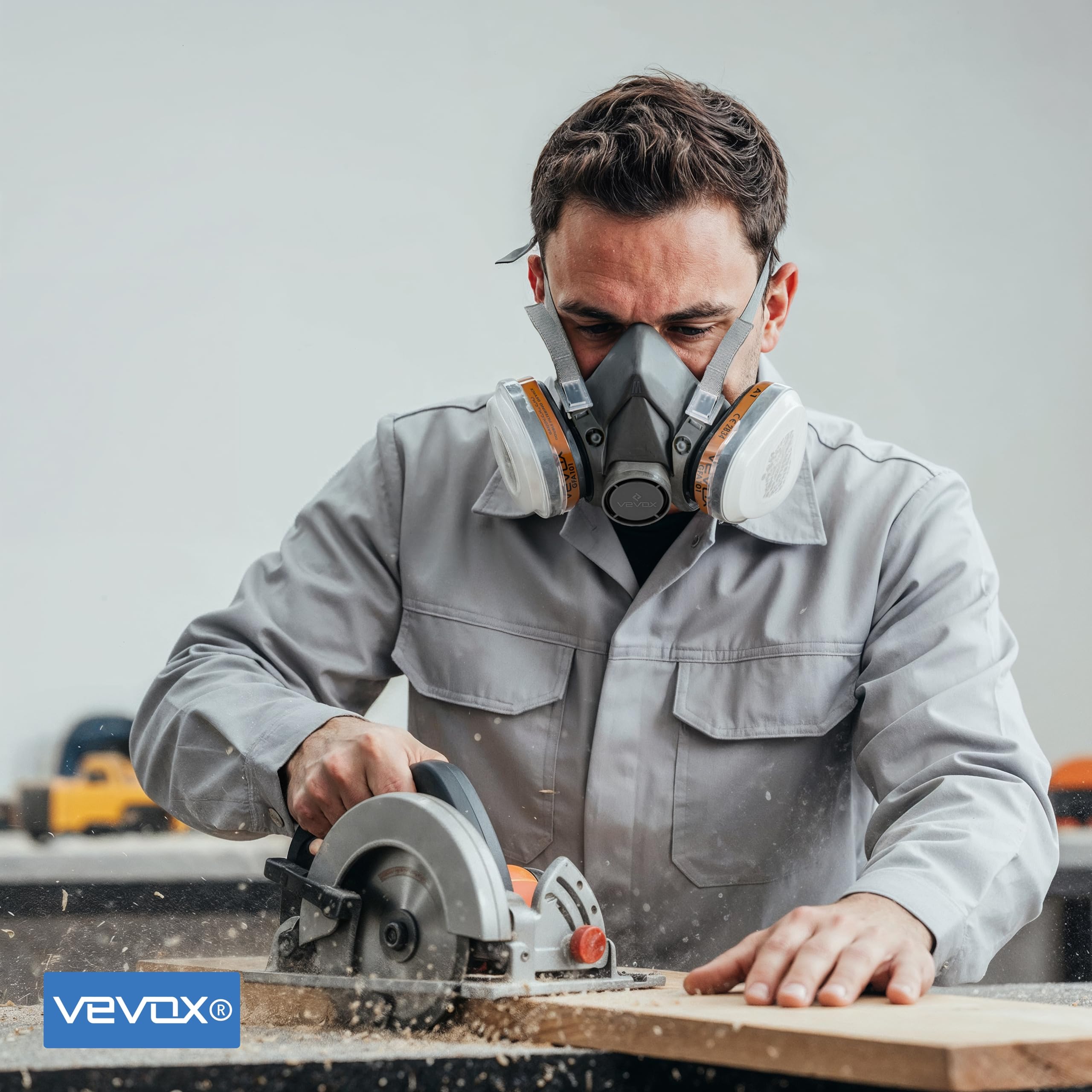 VEVOX® Maschera respiratoria con filtro A1P2 – Protezione da gas, vapori e polveri sottili – Ideale per verniciatura, levigatura e lavori edili – Con 6 filtri P2 antiparticolato e 2 A1 antigas