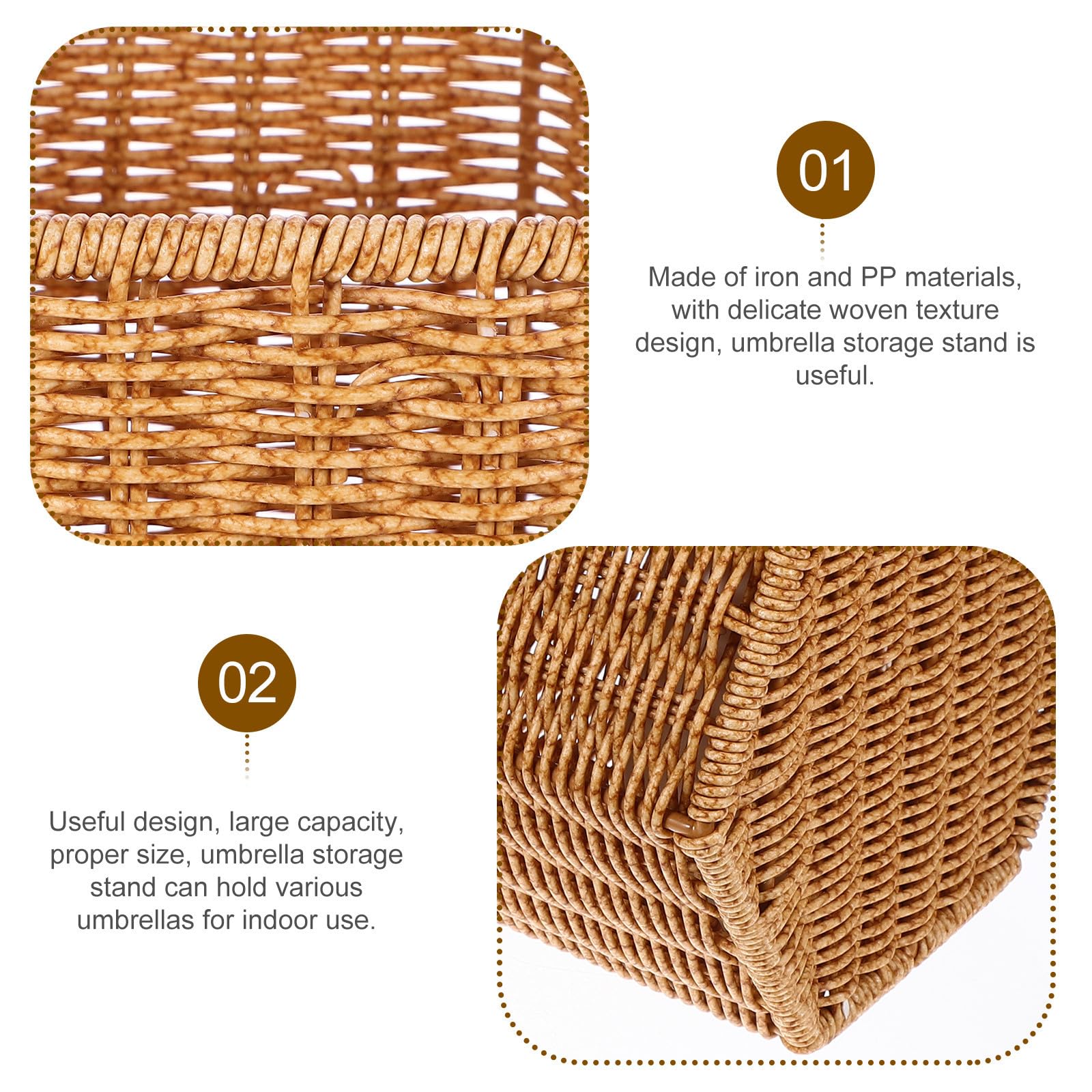 COHEALI Portaombrelli in Rattan Artificiale Marrone, Grande Capacità | Porta Ombrello per Interno, Struttura in Ferro e Pp, Adatto a Ombrelli Lunghi, per Casa e Ingresso