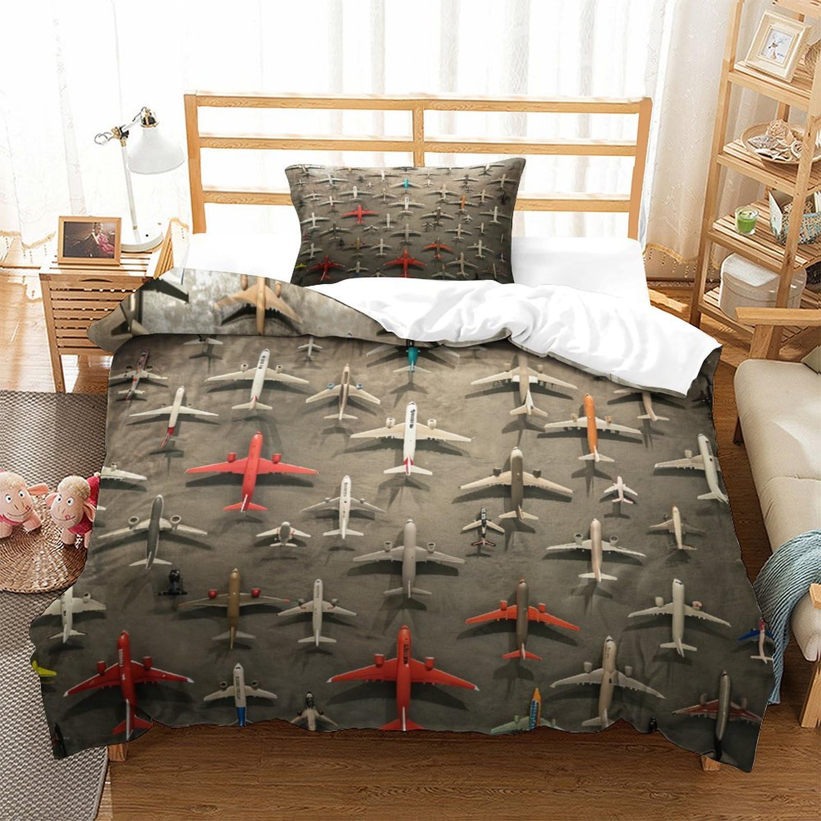 P1s9u7w5y Aircraft-5 Airplane Motif 3D Printed Aircraft Duvet Cover Set 3Pcs Microfiber Plane Bedding Set Single（135X200cm）