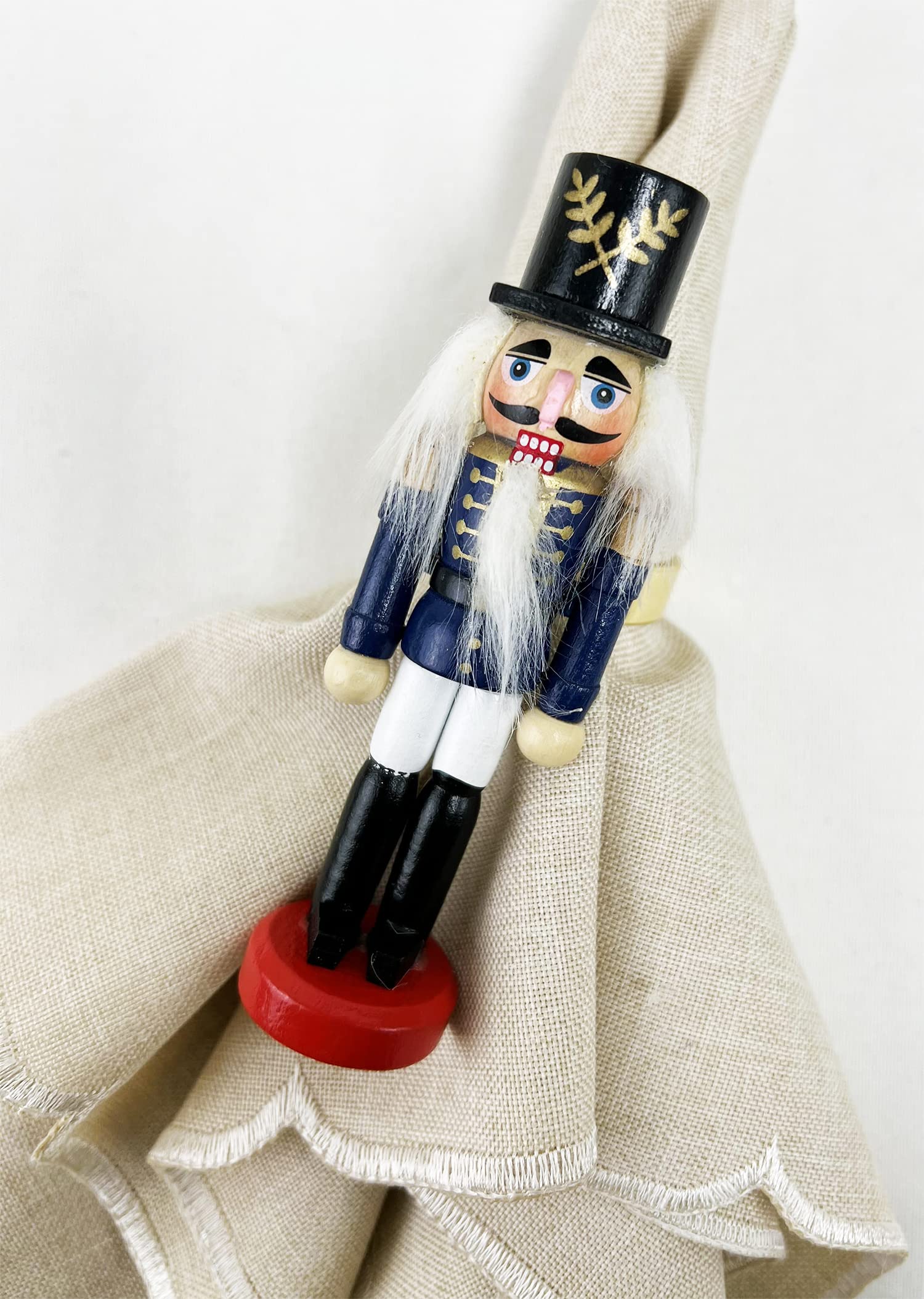 Fennco Styles Handmade Wooden Nutcracker Decorative Napkin Rings, Set of 4 - Navy Blue Festive Soldier Napkin Holders for Dining Table, Christmas, Holidays Décor and Special Occasions