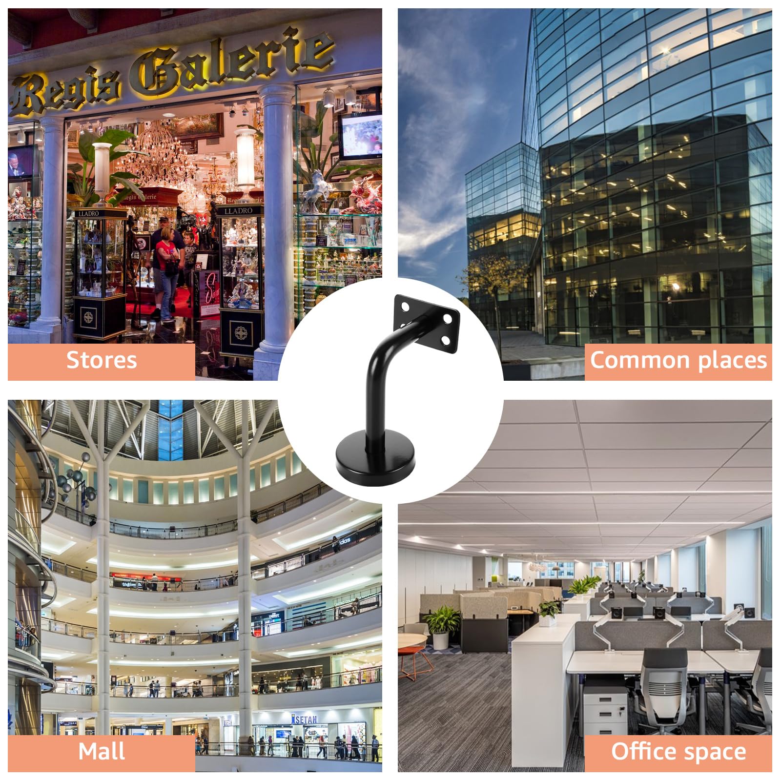 Lot De 6 Supports Main Courante FWEEK - Acier Inoxydable 60x80mm - Noir