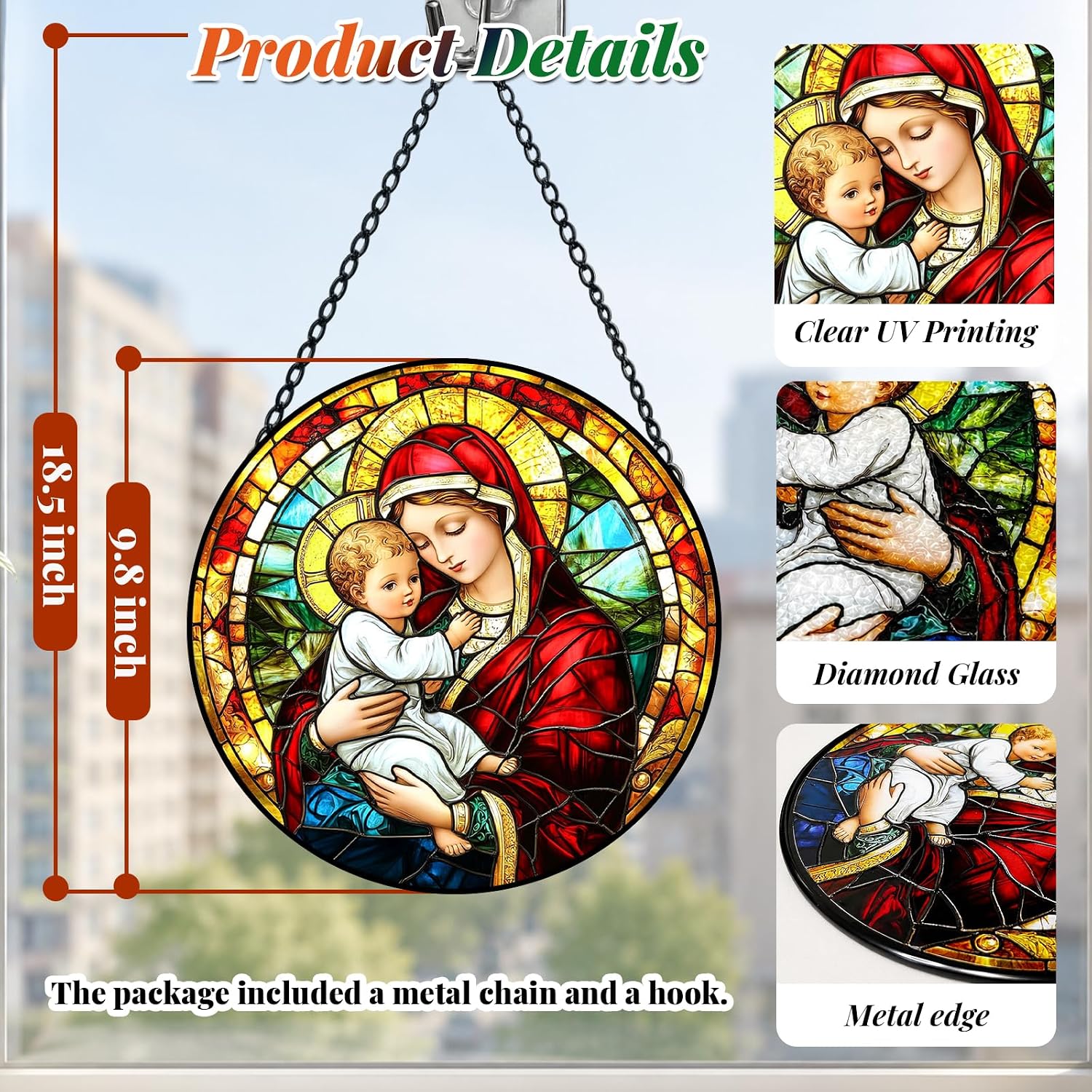 Virgin Mary Stained Glass Sun Catcher Christian Window Hanging Gift for Mom image 4