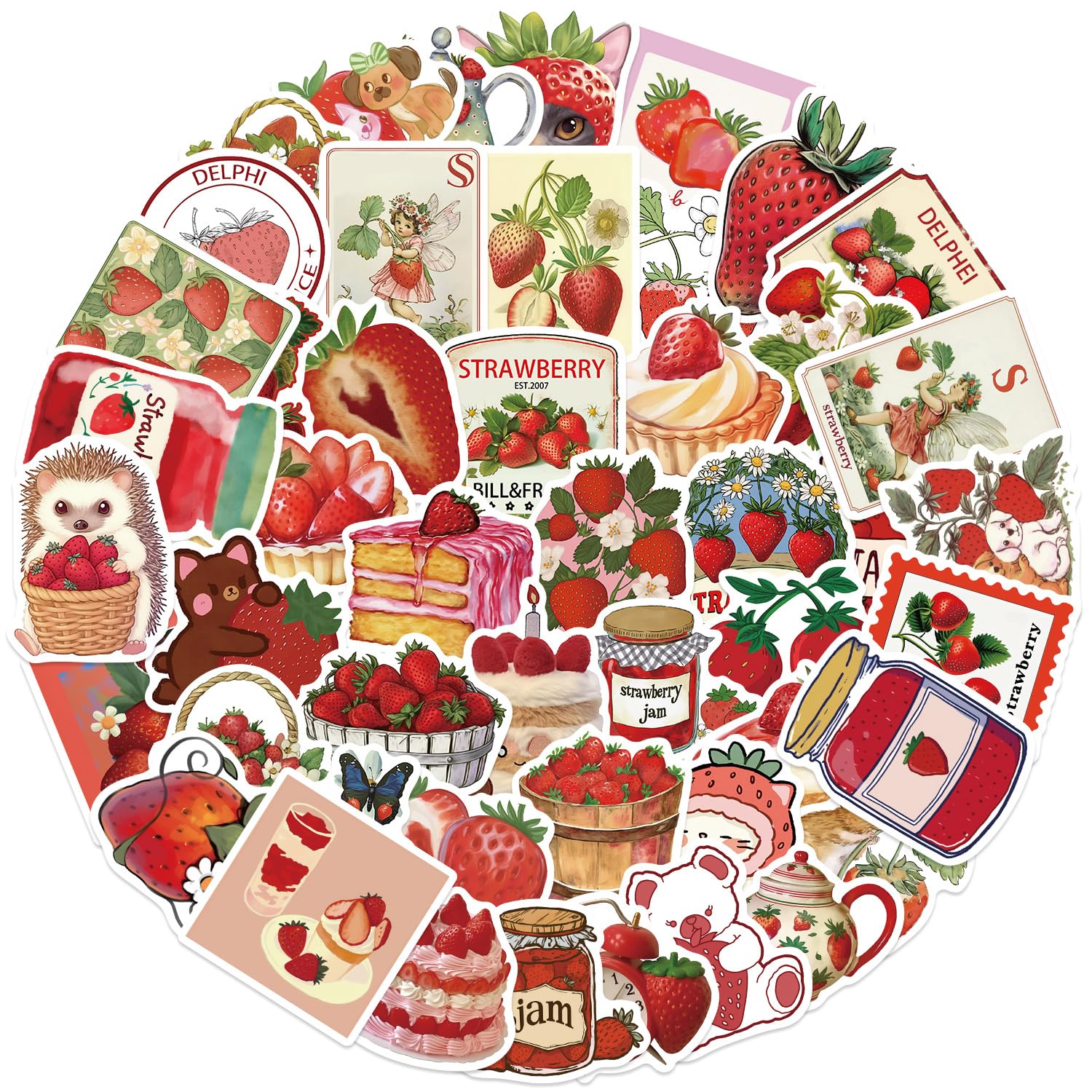 50Pcs Cute Strawberry Stickers, Aesthetic Anime Waterproof Stickers for Laptop, Water Bottle, Kindle, Luggage, Phone, Scrapbook, Skateboard,