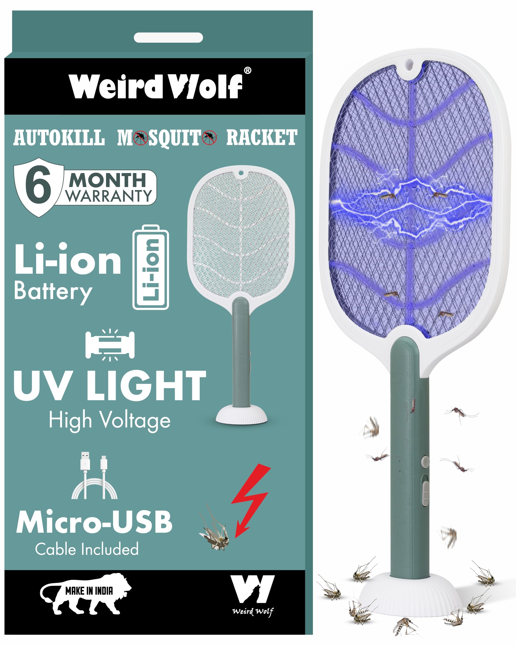 Weird Wolf 2 in 1 UV Light Electric Fly Swatter Mosquito Racket Bat ...