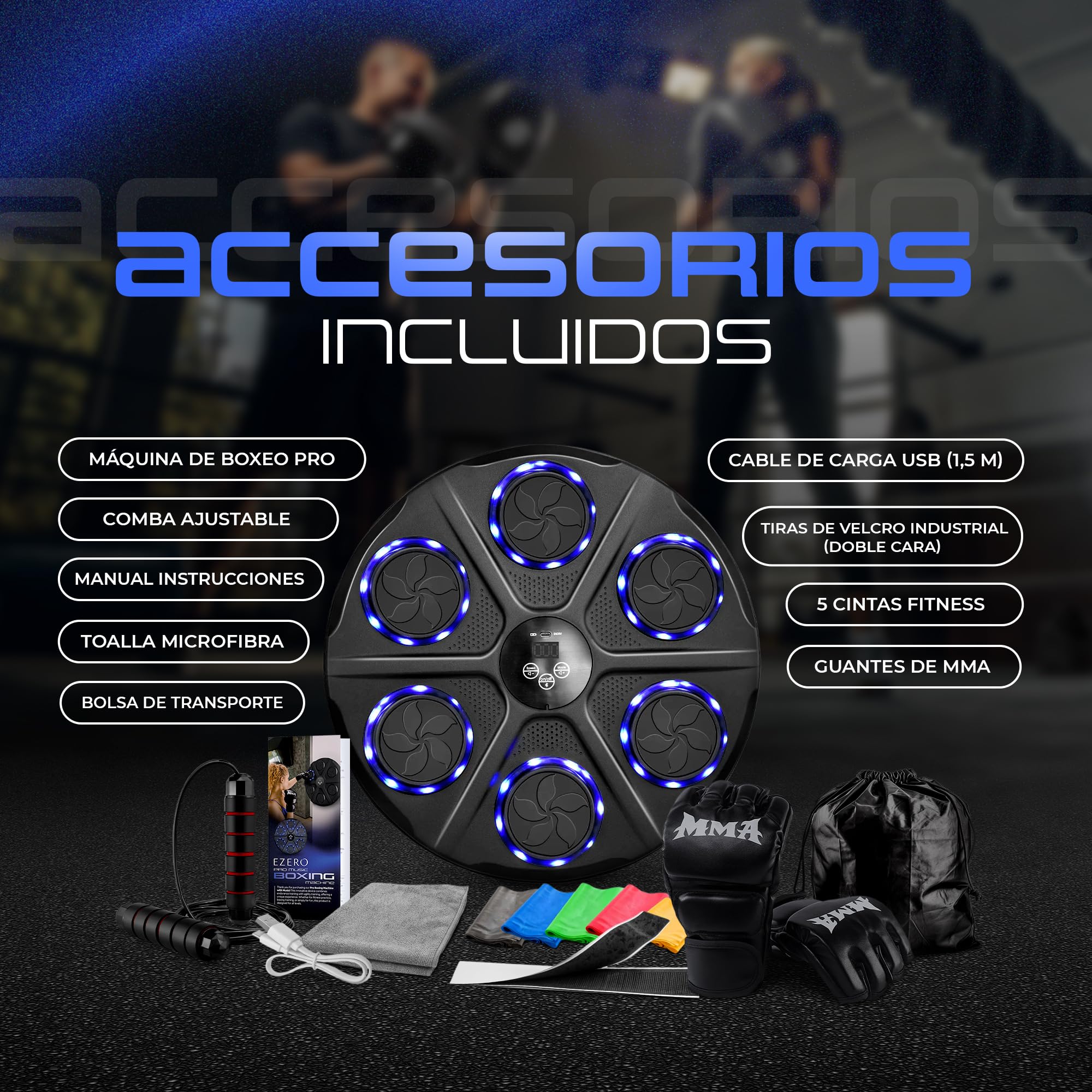 Ezero Maquina de Boxeo Musical Adulto con Bluetooth y LED – Entrenamiento de Boxeo Pared Musical con 12 Niveles y Cintas – Mejora Reflejos y Resistencia – Ideal para Casa, Principiantes y Avanzados