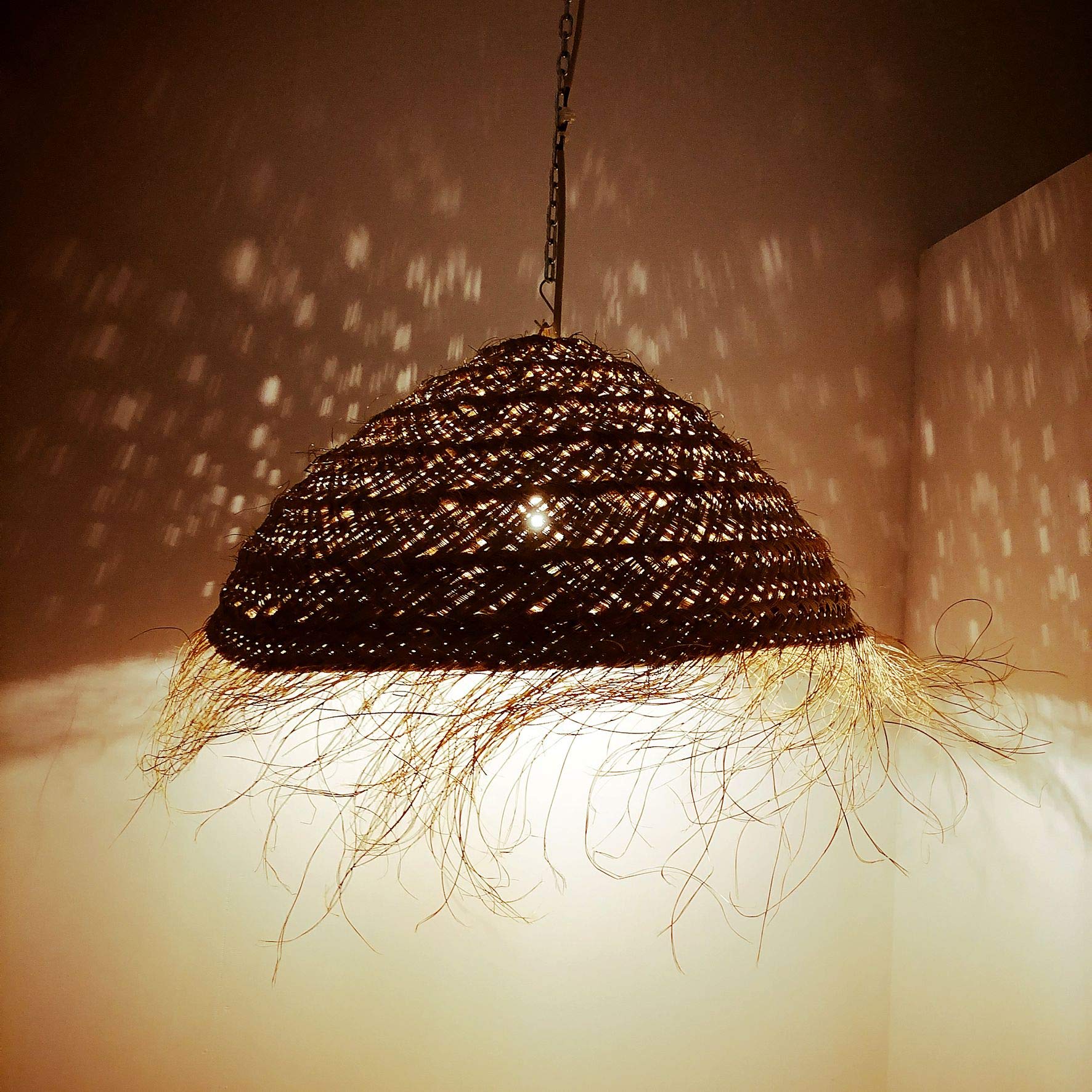Generico Lampadario a Sospensione in Paglia Artigianale Marocchino: Stile Etnico, Illuminazione Naturale e Accogliente 2403211021 Senza Impianto Elettrico