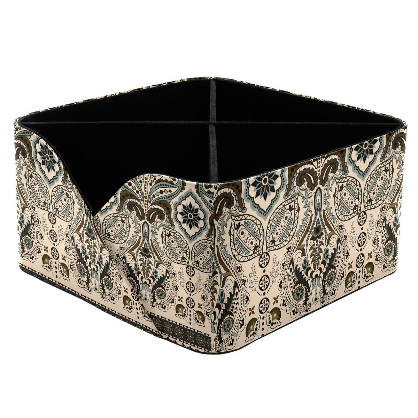 KengjuTesu Indian Floral Ethnic Mandala Paisley Patten Desktop Organizer Pen Holder, Rectangular Pencil Cup for Office, Study and Makeup Stations
