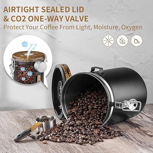 Miniatura 4 de Contenedor de café de 60.9 fl oz para almacenamiento de granos de café, recipientes herméticos de acero inoxidable para cocina, contenedor de