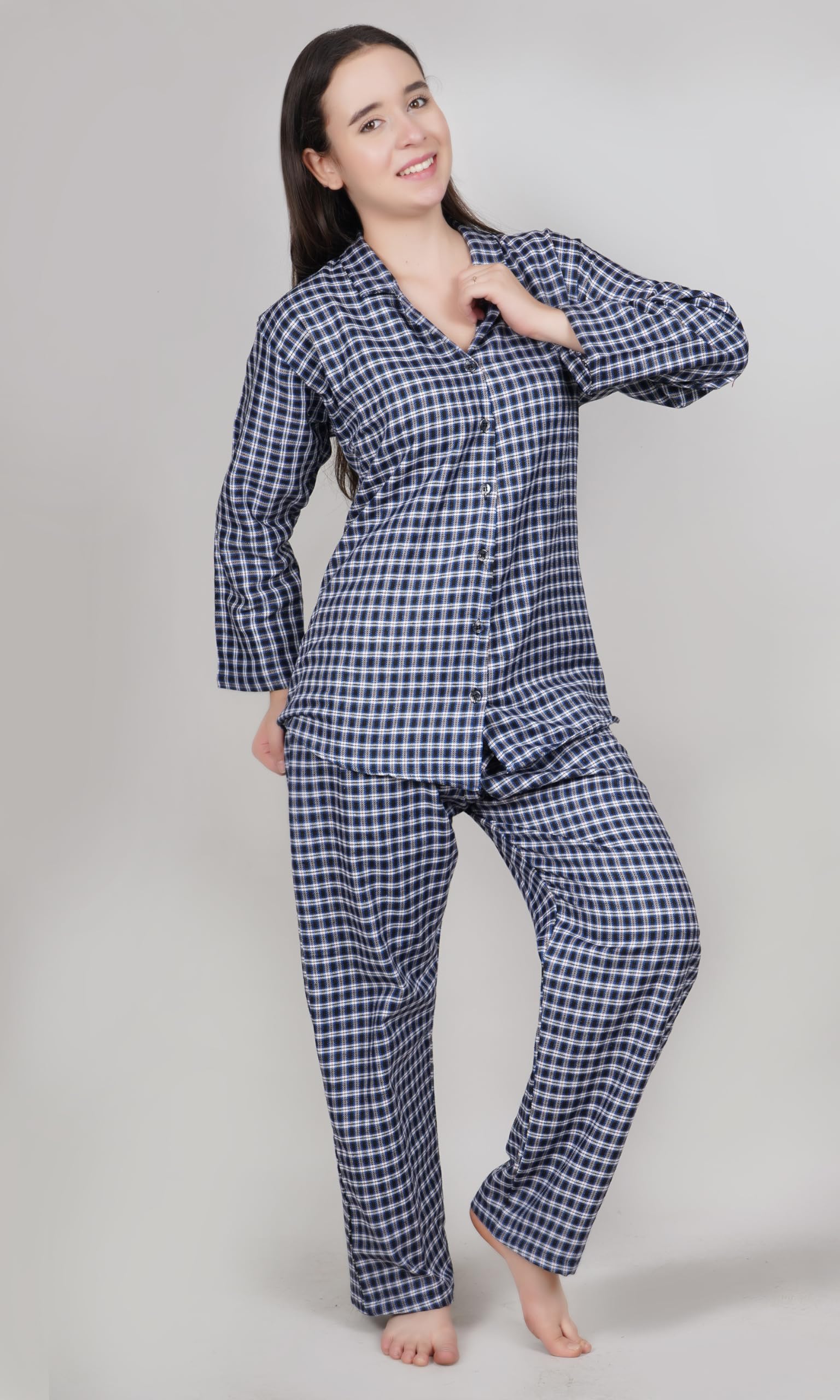 HOUSE OF MD Women's Woollen Full Sleeve Night Suit with Lapel Collar (Blue, XL) - Image 5 thumbnail