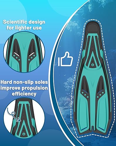 Miniatura 7 de Greatever Aletas de esnórquel con bolsillo completo para el pie, aletas largas y duraderas para buceo, equipo de esnórquel profesional para