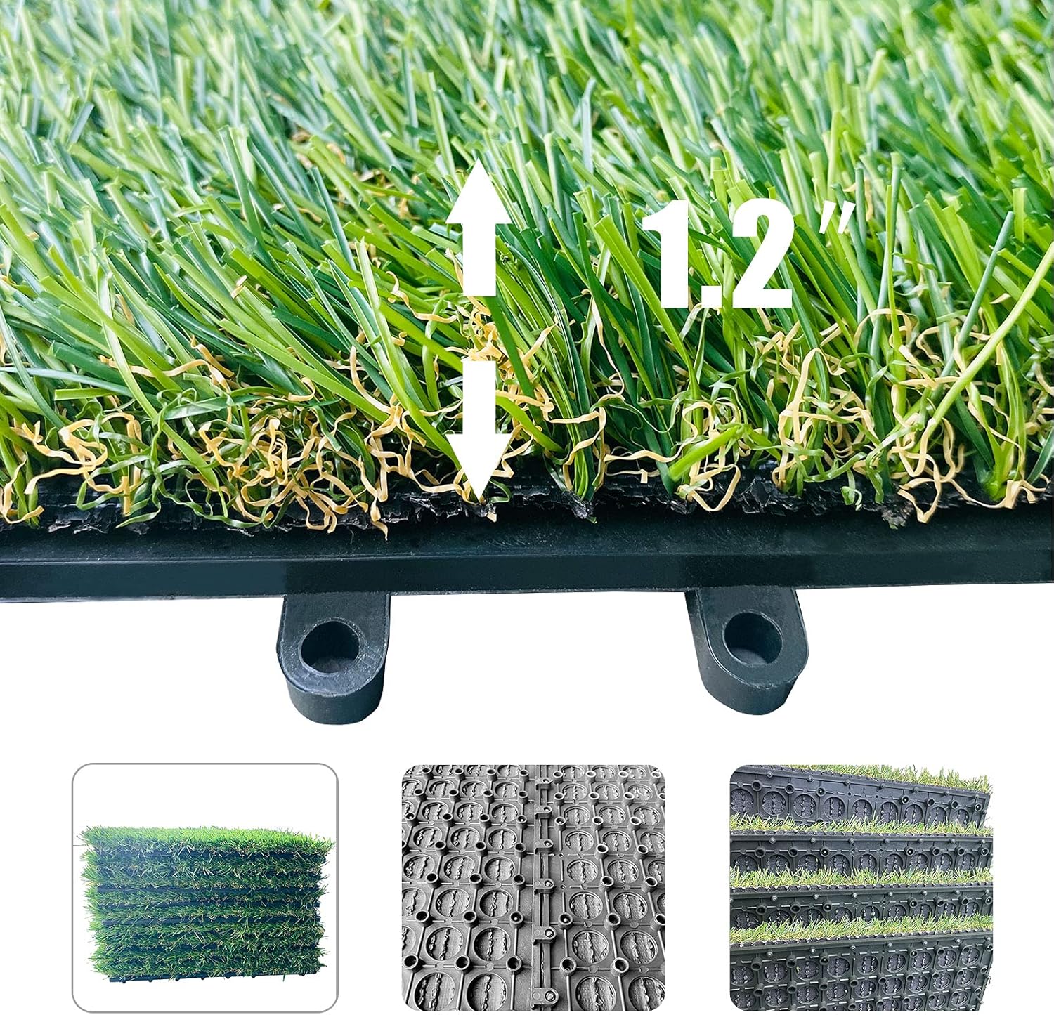 LVBAO 12" x 12" 6 Pack 1.2 in Grass Height Artificial Grass Turf Tiles with Interlocking Self-draining Grass Tiles for Indoor Outdoor Patio Garden Backyard Dog Grass Pee Pads : Patio, Lawn & Garden