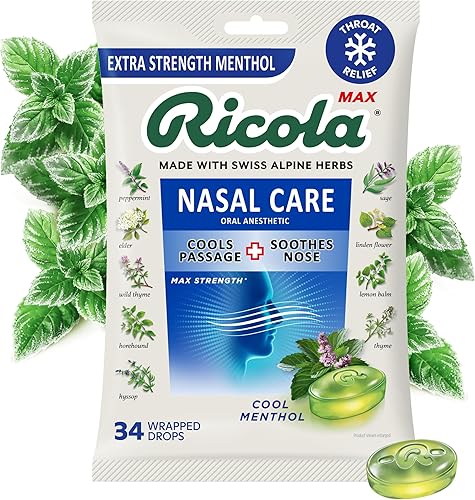 Ricola MAX Nasal Care - Gotas de mentol fresco con mentol extra, máxima comodidad nasal y alivio del dolor de garganta para los síntomas del