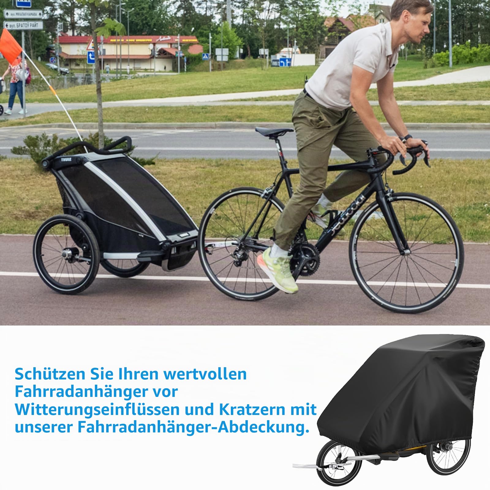 Faltgarage für Fahrradanhänger,420D Oxford-Gewebe Fahrradanhänger Abdeckung,Universell Abdeckung für Fahrradanhänger,Wasserdicht Fahrradanhängerabdeckung, Lastenanhängerabdeckung(140×84×99cm) Baby