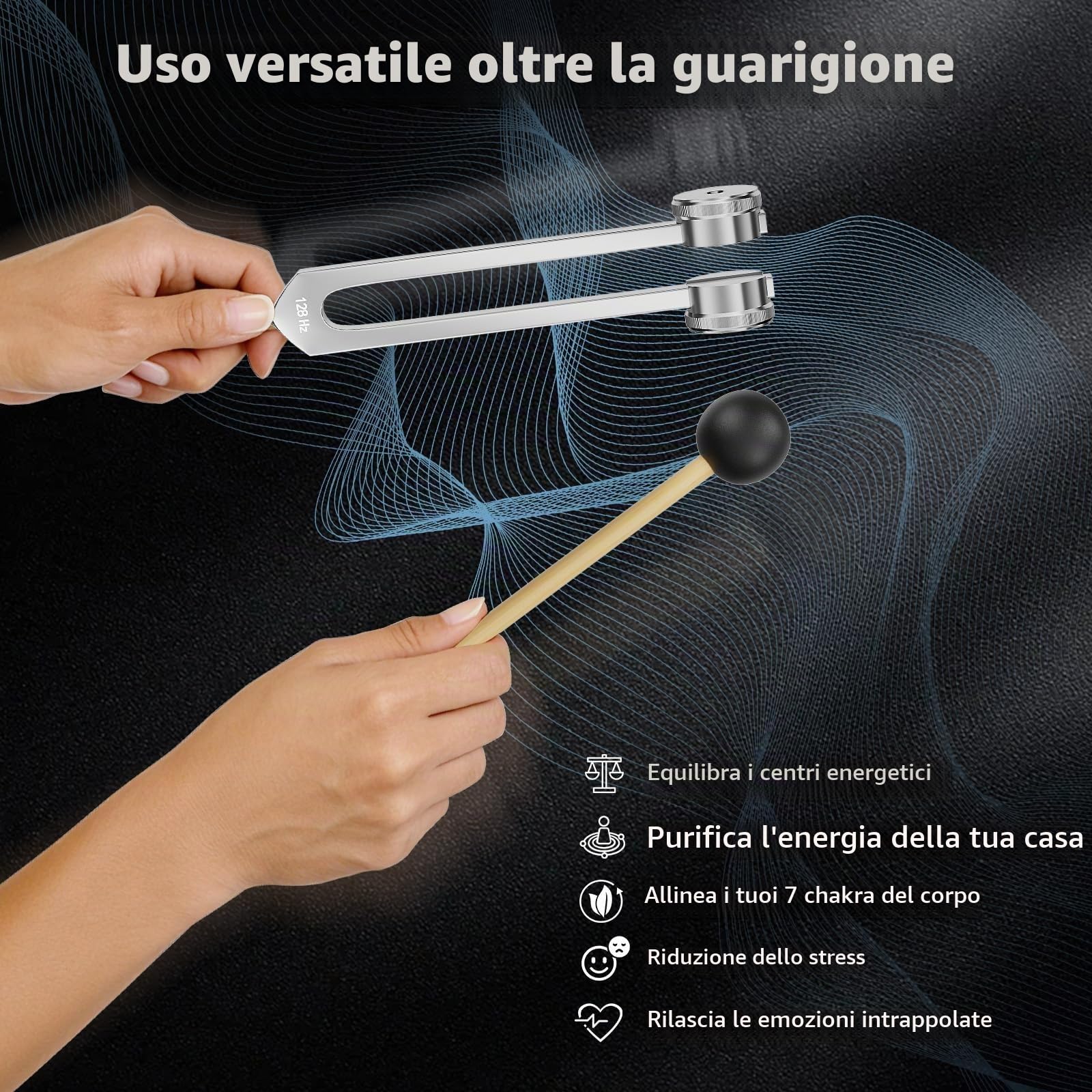 Set di diapason curativo con base in cristallo per regolazione chakra, guarigione del suono, meditazione, yoga