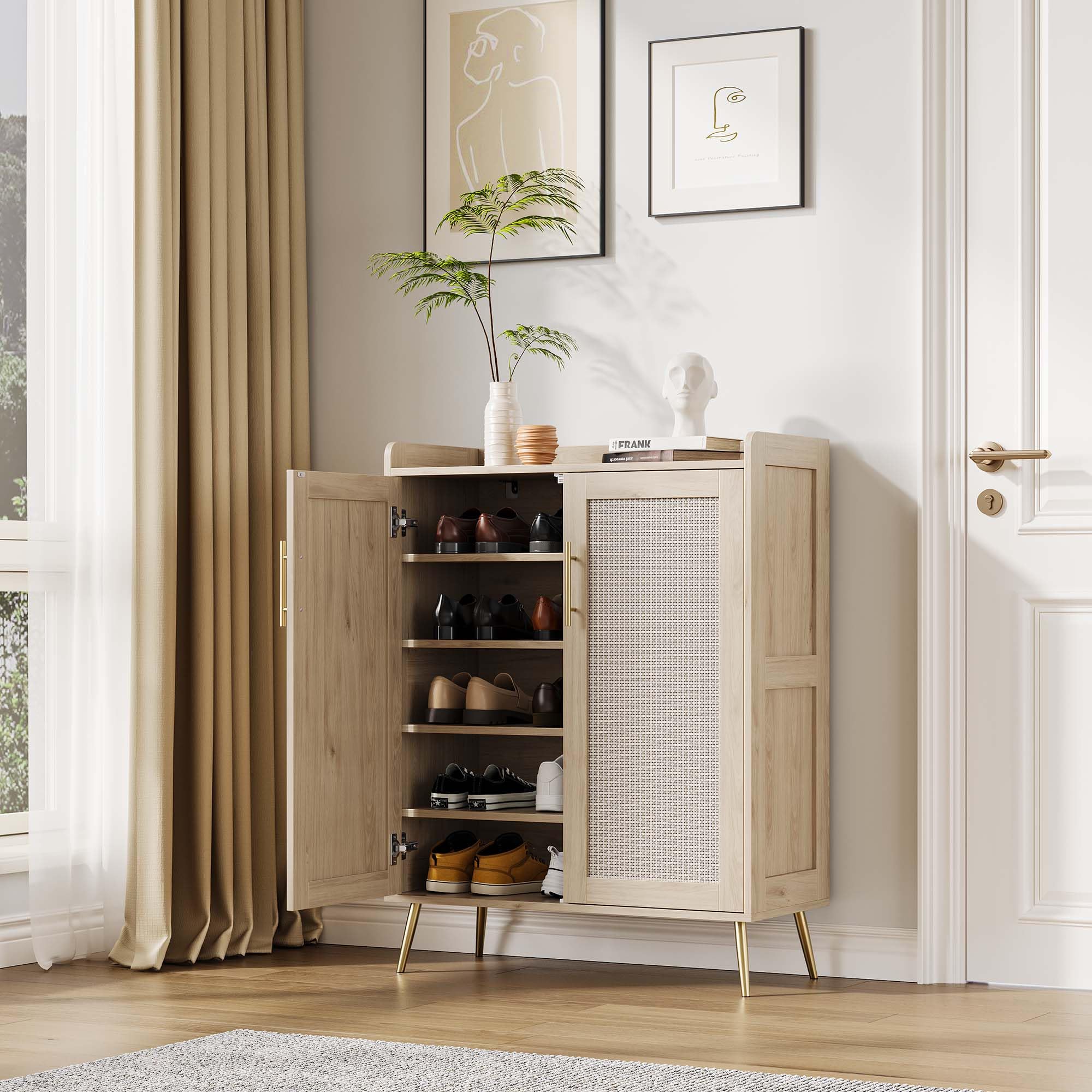 Garvee Schuhschrank Mit 2 Türen Und Verstellbaren Einlegeböden, Schuhkommode Mit Kippschutz, Platzsparendes Schuhregal Für Flur, Eingangsbereich, Wohnzimmer, Aus Holz in Modernem Design