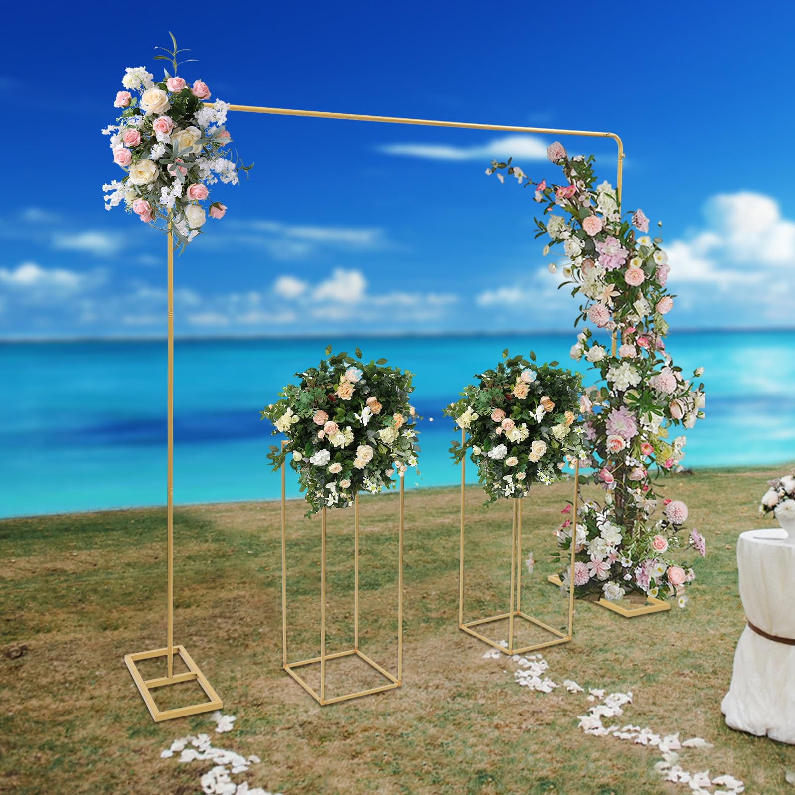 2,0 x 2,0 M Metall Hochzeit Bogen, 2 Stück MetallSäule Vasen Hochzeit Ballonbogen Rahmen, Hochzeitsbogen, Traubogen Hochzeitt, verstellbare Höhe für Jubiläum, Geburtstag Party, Bankett Dekoration