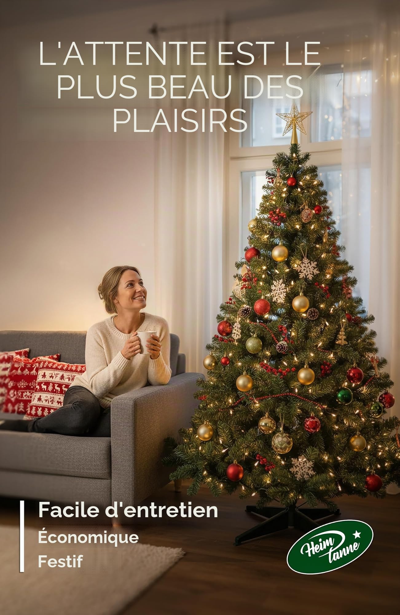 4smile Sapin de Noël artificiel de 180 cm, facile d'entretien, peu coûteux, festif, convaincant pour 10 ans