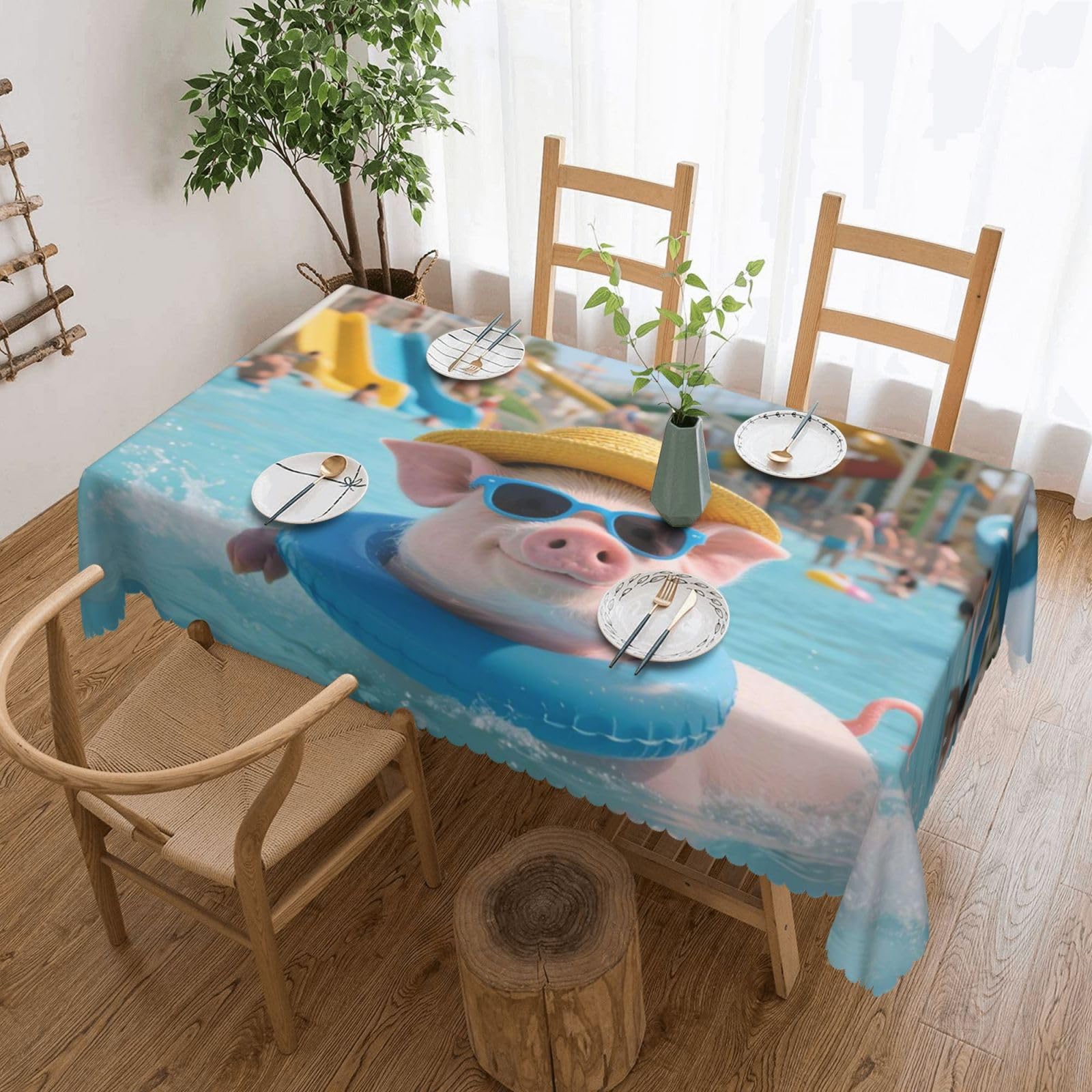 Nappe de table étanche et facile d'entretien motif cochon de jardin
