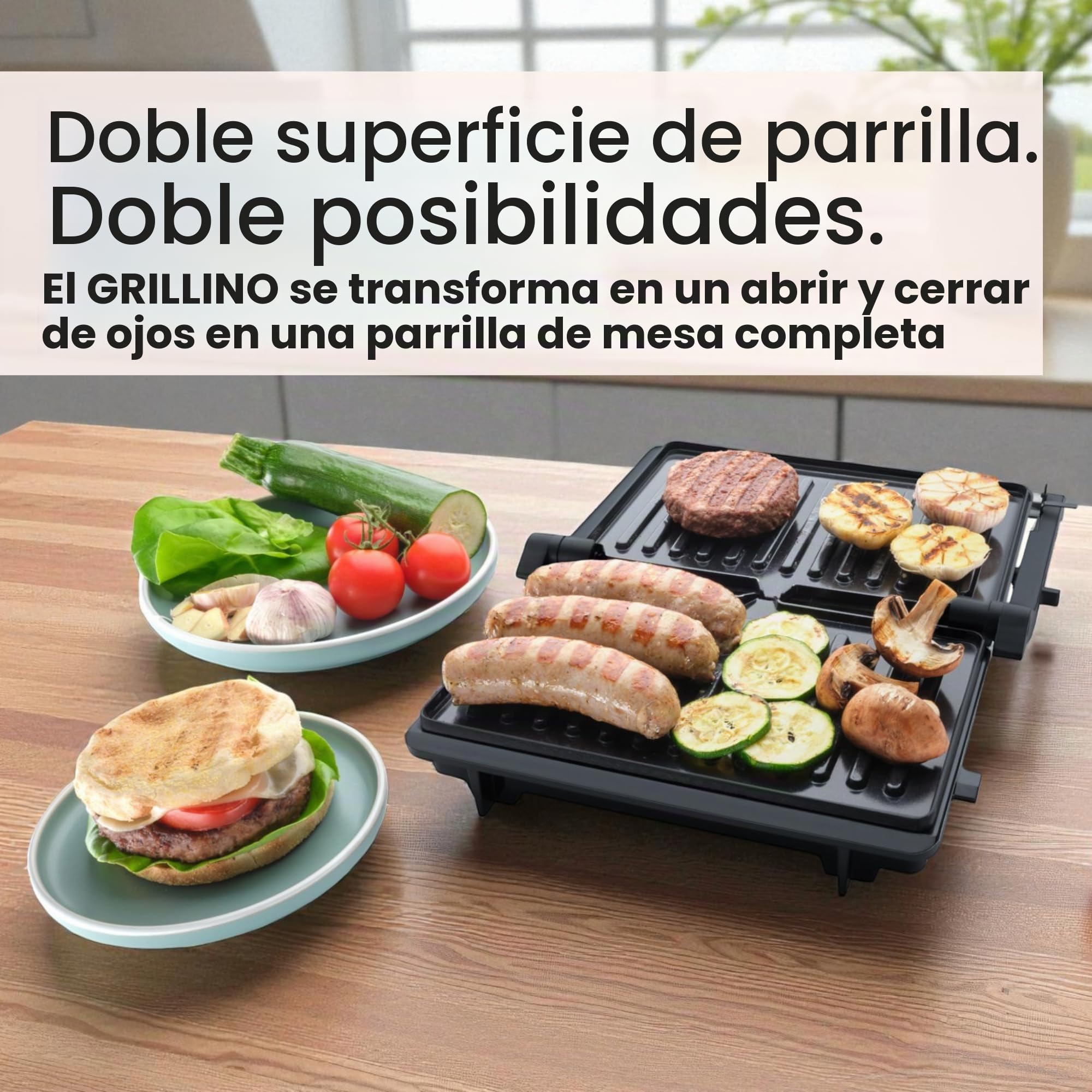 Steba Barbacoa de contacto FG 10 GRILLINO y parrilla Panini | plegable 180° como parrilla de mesa | Placas de cerámica sin PFAS 23 x 14,5 cm | 1000 W | Parrilla baja en grasa con bandeja recogedora |