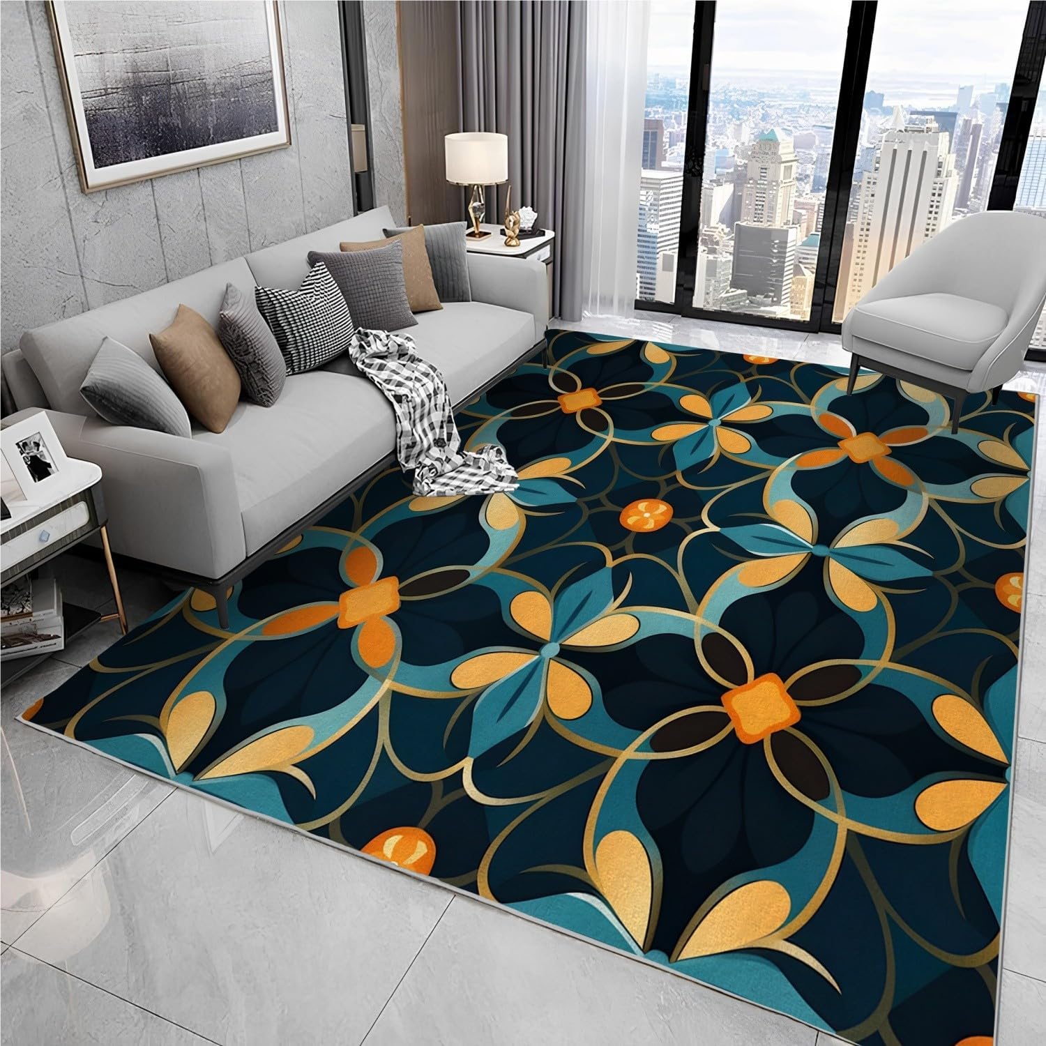 Non-Shedding 5x7 Rug - Floral Rug 8x10 - Garden Retro Area Rug for Bedroom Living, Gorgeous Nursery Carpet, Non Slip & Soft Low Pile Indoor Washable Rugs for Women Teens A31
