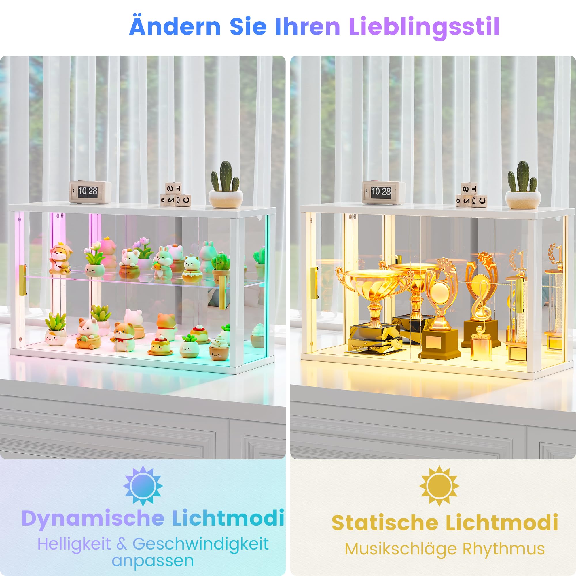 Vlsrka Vitrina de Cristal con Iluminación LED RGB y Puertas Acristaladas | Vitrine pour Figurines, Vitrine de Collection et étagères Réglables pour Adaptées au Chambre Bureau Salon