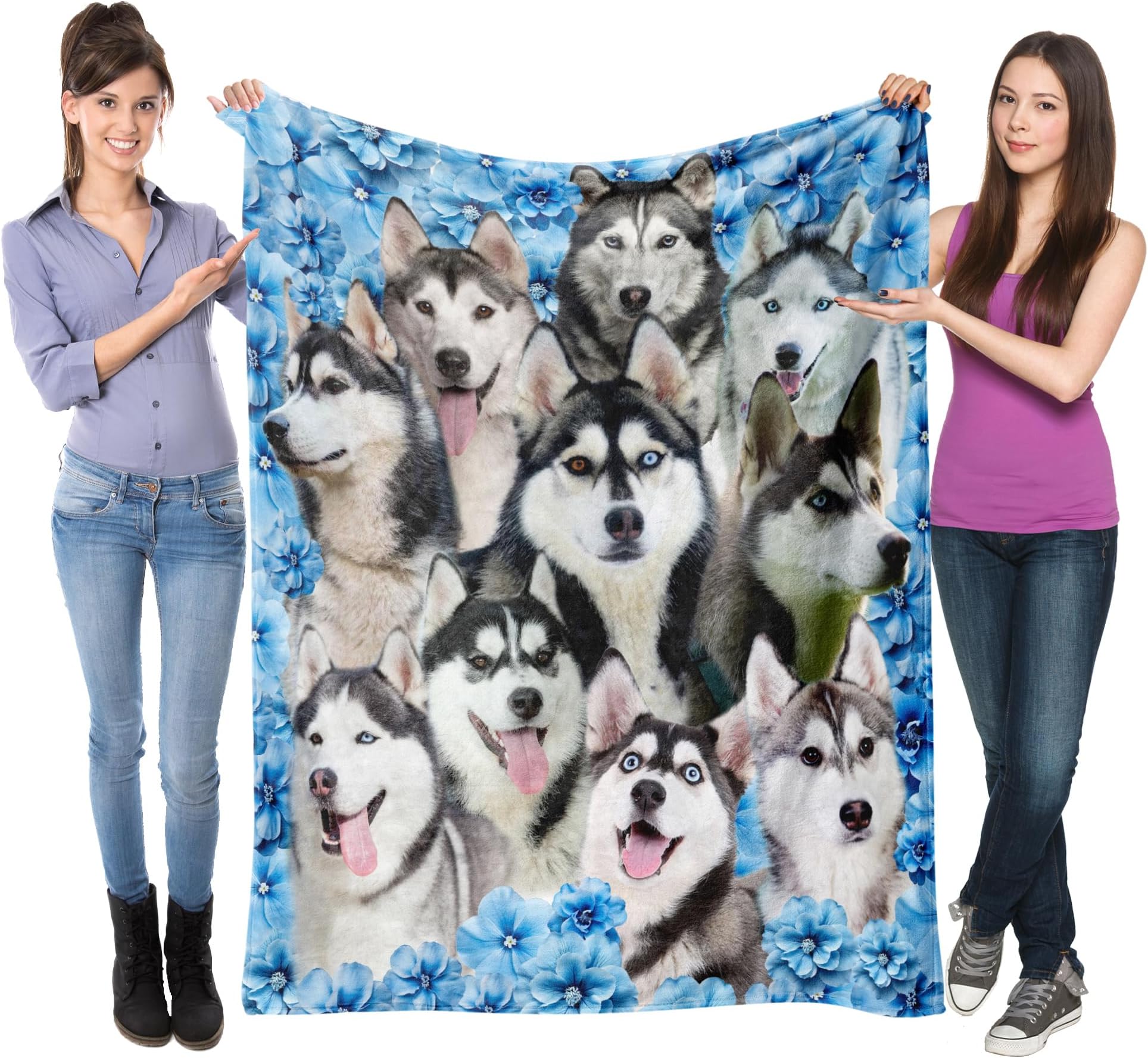 Siberian Husky Dog Throw Blanket,Siberian Husky Gifts for Dog Lovers,Soft Flannel Blanket Throw,Gift for Women Kid Girls Halloween Christmas 50"x60"