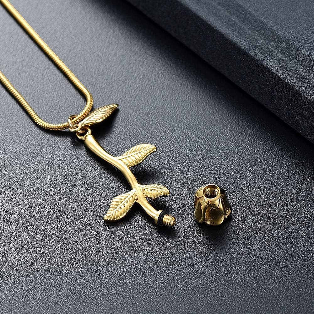 Stainless Steel Rose Ashes Cremation Memorial Necklace Suitable for Pet Dogs Jewelry Gift Gold