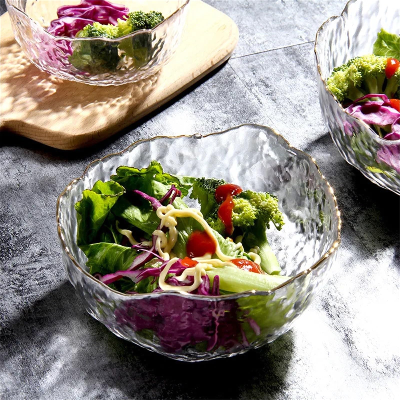 Saladier Bol à Salade en Verre irrégulier, Bols à Fruits, conteneurs de Stockage des Aliments, Soupe Dessert Snack Bol à mélanger, Vaisselle 2 pièces(SootPhnomPenhlarge)