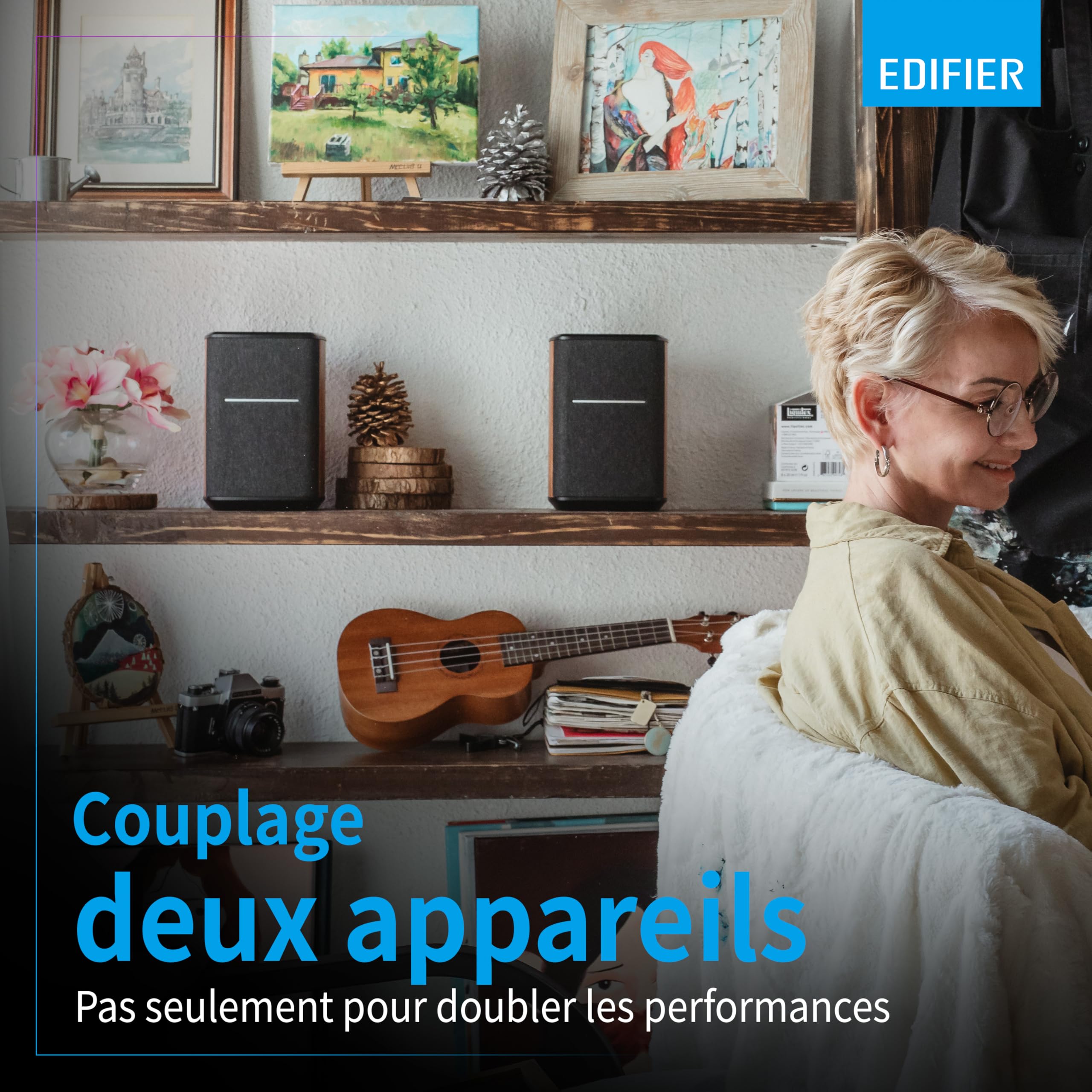 Edifier MS50A - Haut-Parleur WiFi Samrt avec Bluetooth et Fonction stéréo sans Fil Fonctionne avec Amazon Alexa, Apple AirPlay 2, Spotify, etc. Marron
