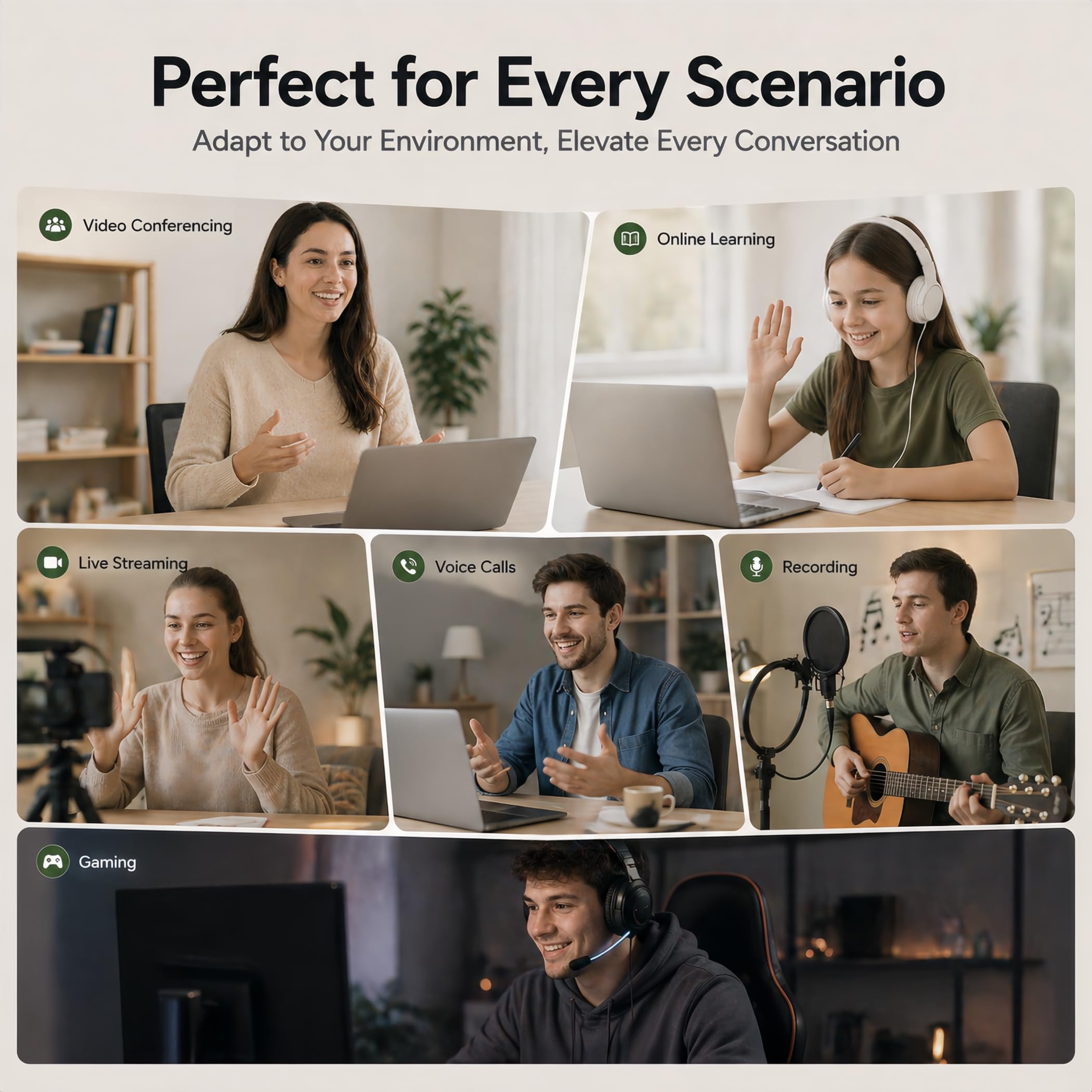 Cámara web Full HD 1080P con micrófono, cancelación de ruido, cubierta de privacidad, lente gran angular, corrección automática de luz, cámara web USB Plug & Play para laptop, escritorio, PC
