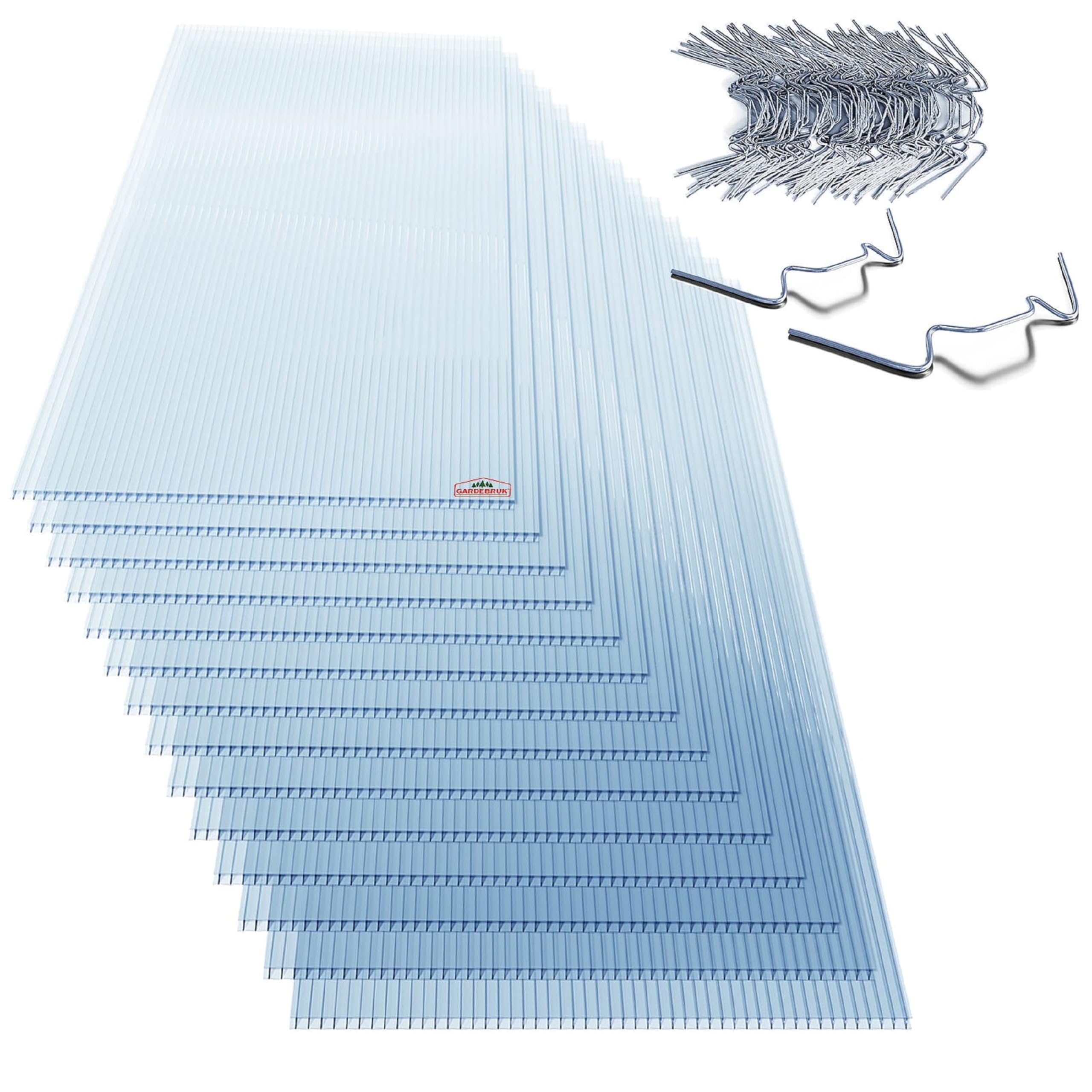 Plaques de polycarbonate creux GARDEBRUK 4mm pour serre de jardin avec clips