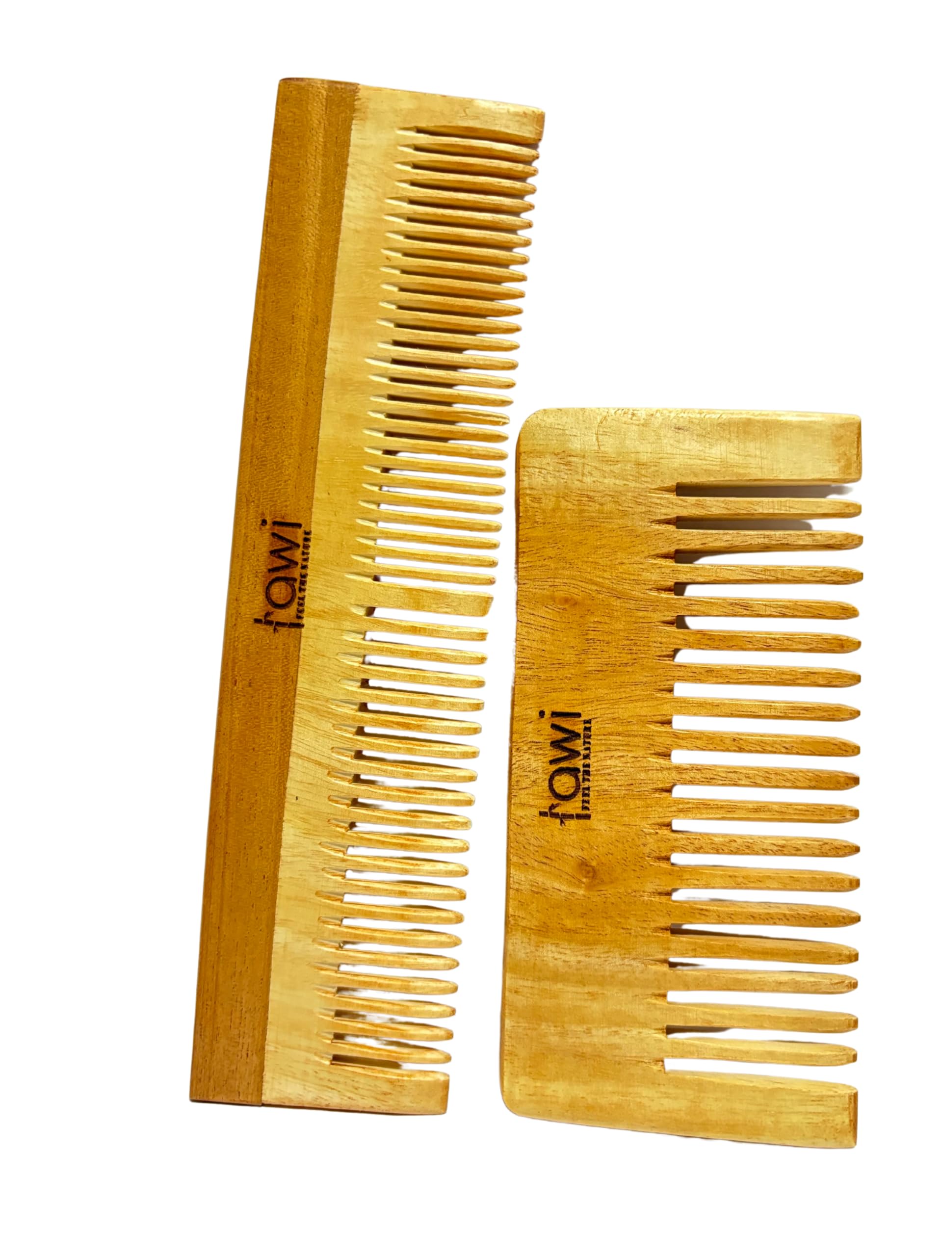 Awi Kacchi Neem Wooden Comb - Soaked In Neem Oil For Multi-Actions - Detangling, Frizz Control & Shine,Suited for Hair Growth, Hair fall & Dandruff Control For All Hair Types pack of 2