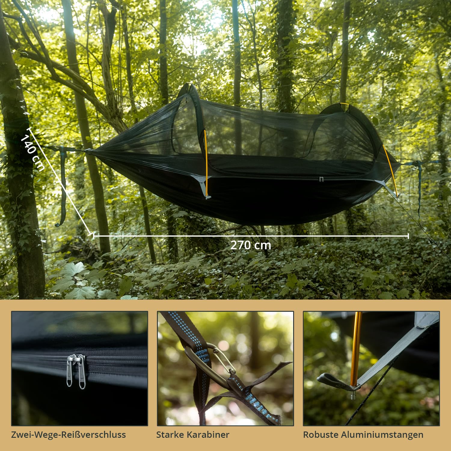 Skandika Hängemattenzelt Rian | Hängematte Outdoor mit Moskitonetz, 200 kg Tragkraft, Ultraleicht, Nylon, 1 Person Zelt, Atmungsaktiv, Baum-Aufhänge-Set | Reisehängematte Wandern, Trekking, Camping