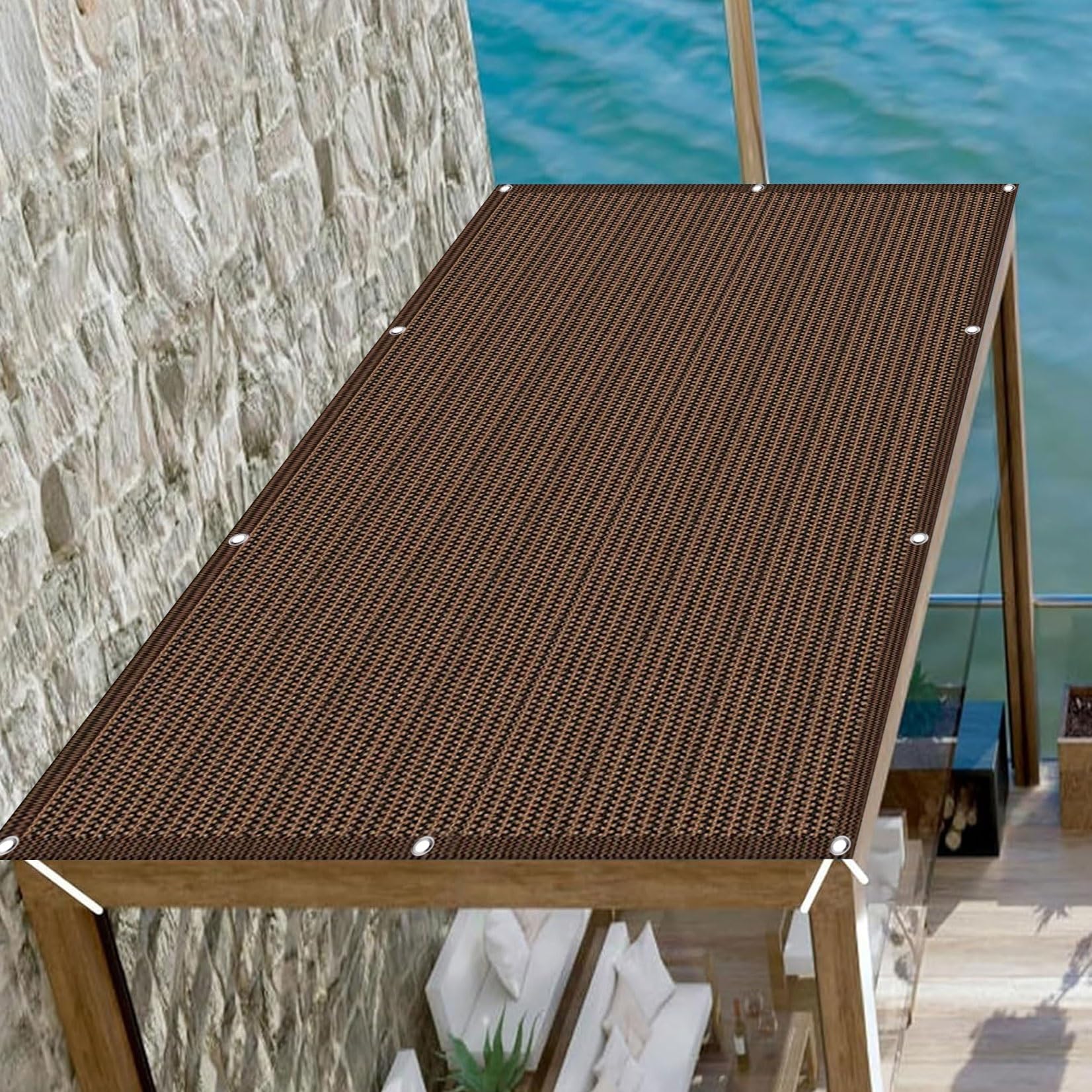 Voile d'ombrage haut de gamme 325x350 cm marron protection 95% UV
