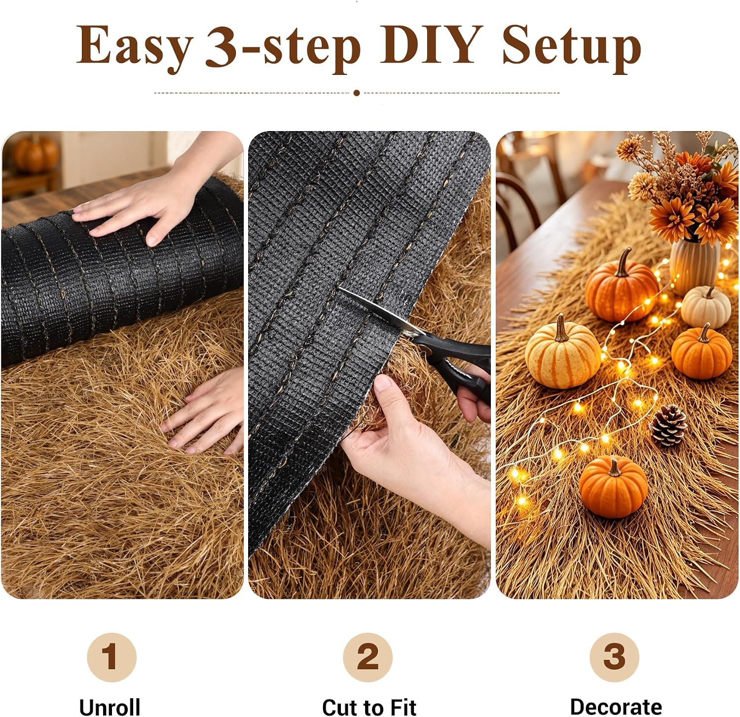 XLX TURF Fake Thatch Hay Table Runner 36 Inch for Western Fall Party Decor image 5
