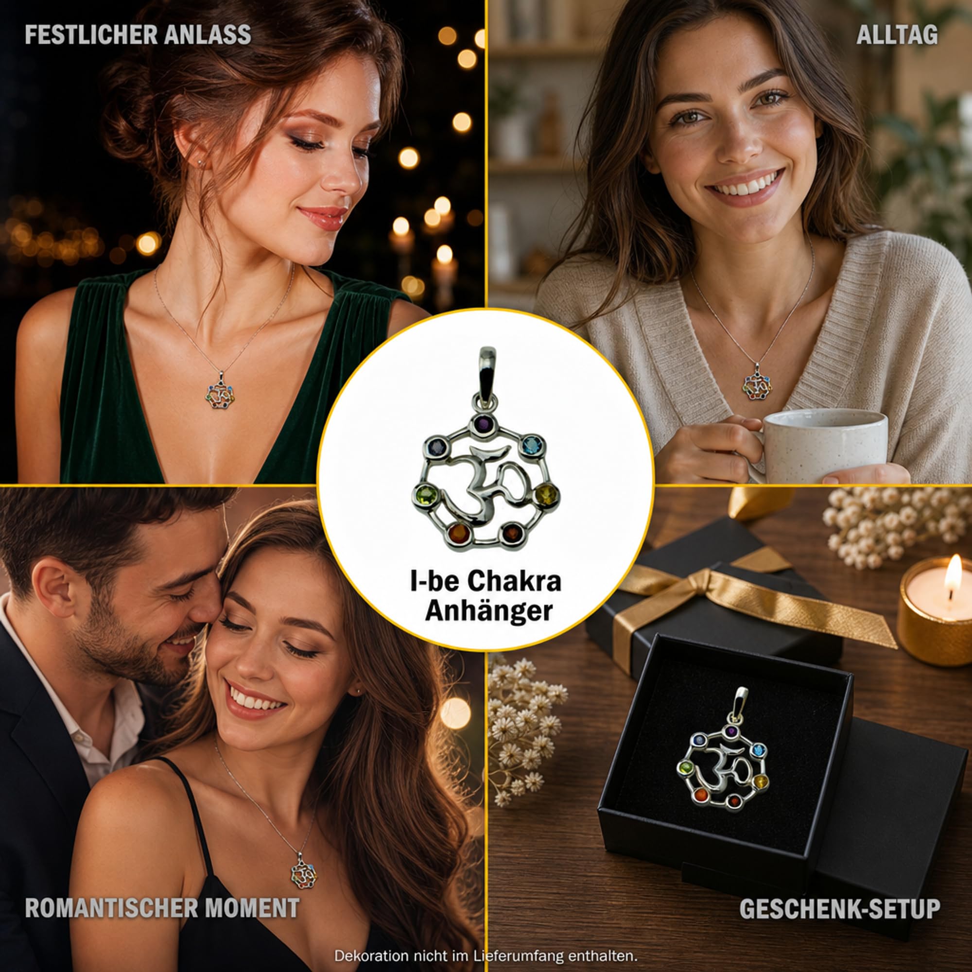 I-be, Chakra Anhänger 7 echte Edelsteine, 925 Silber, Länge: 3,4 cm im Geschenketui, 20 Chakra OM