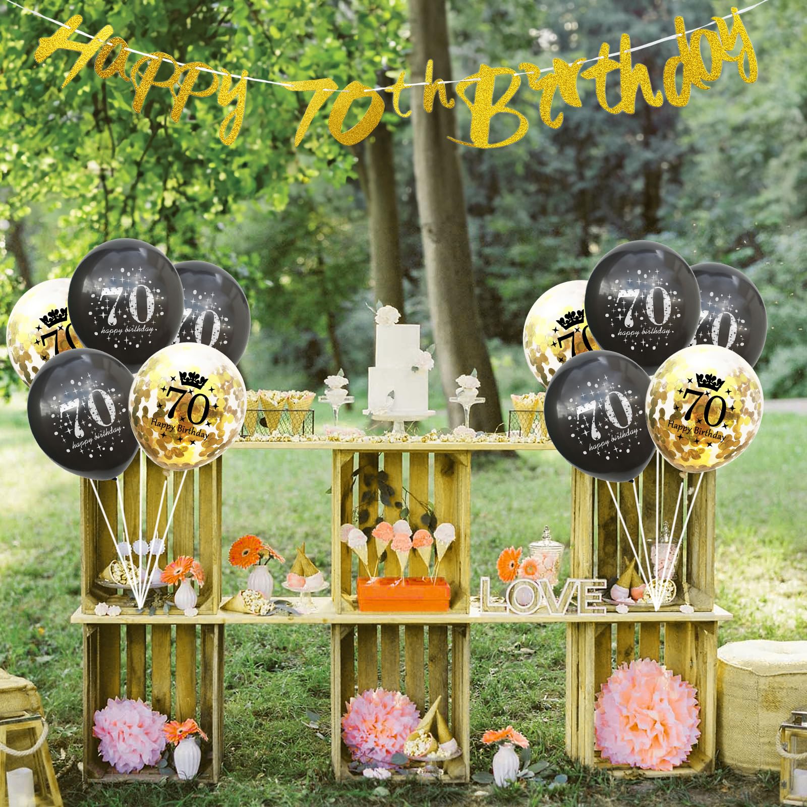 Snapklik.com : 70th Birthday Decorations Kit Black Gold, 12 PCS Gold