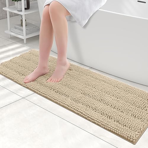 Miniatura 18 de Grandaily - Alfombras de baño de felpilla a rayas, extragruesas y absorbentes, antideslizantes, con fibras largas y suaves, lavables a máquina, para