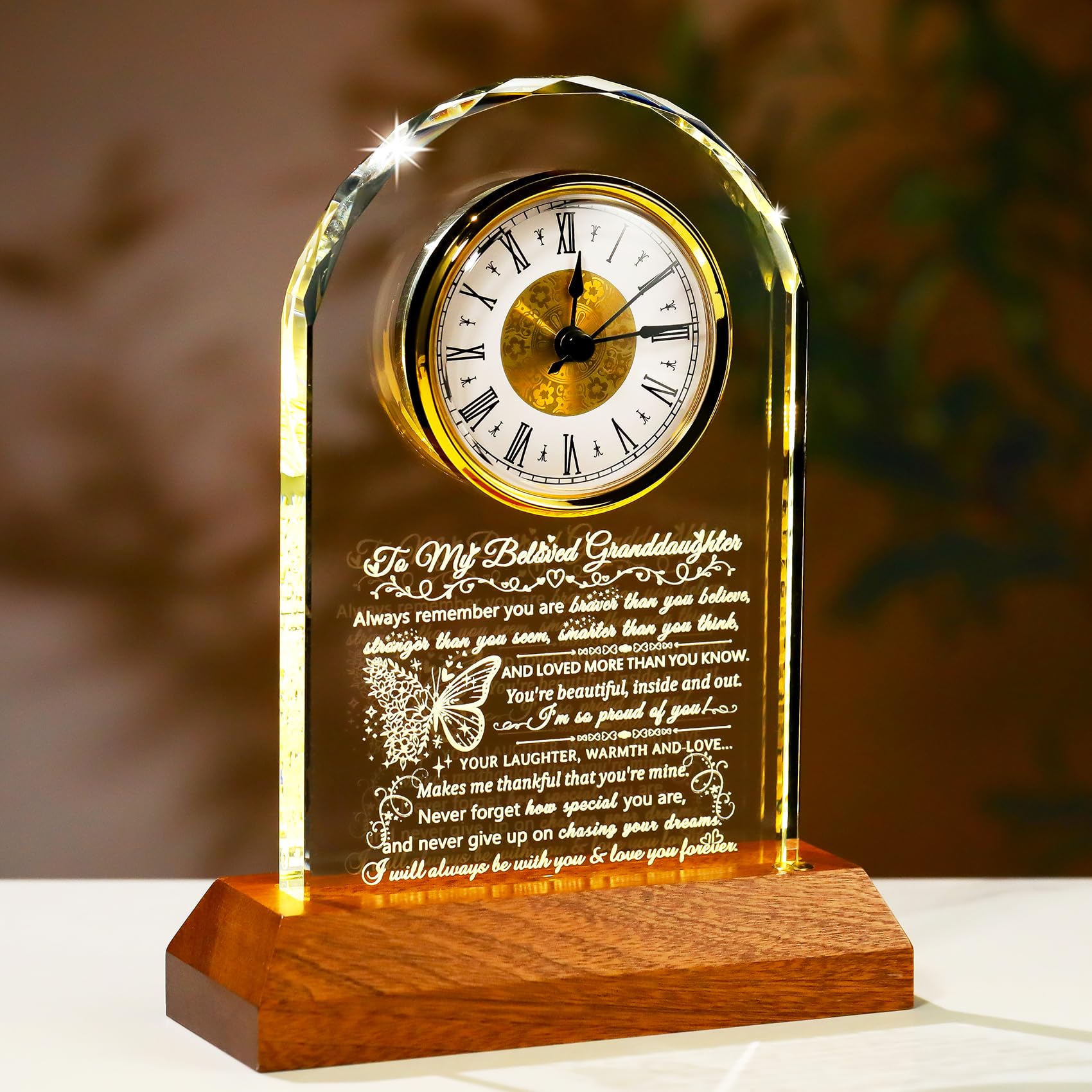 Ornalrist Granddaughter Birthday Gifts from Grandma Grandpa Crystal Clock