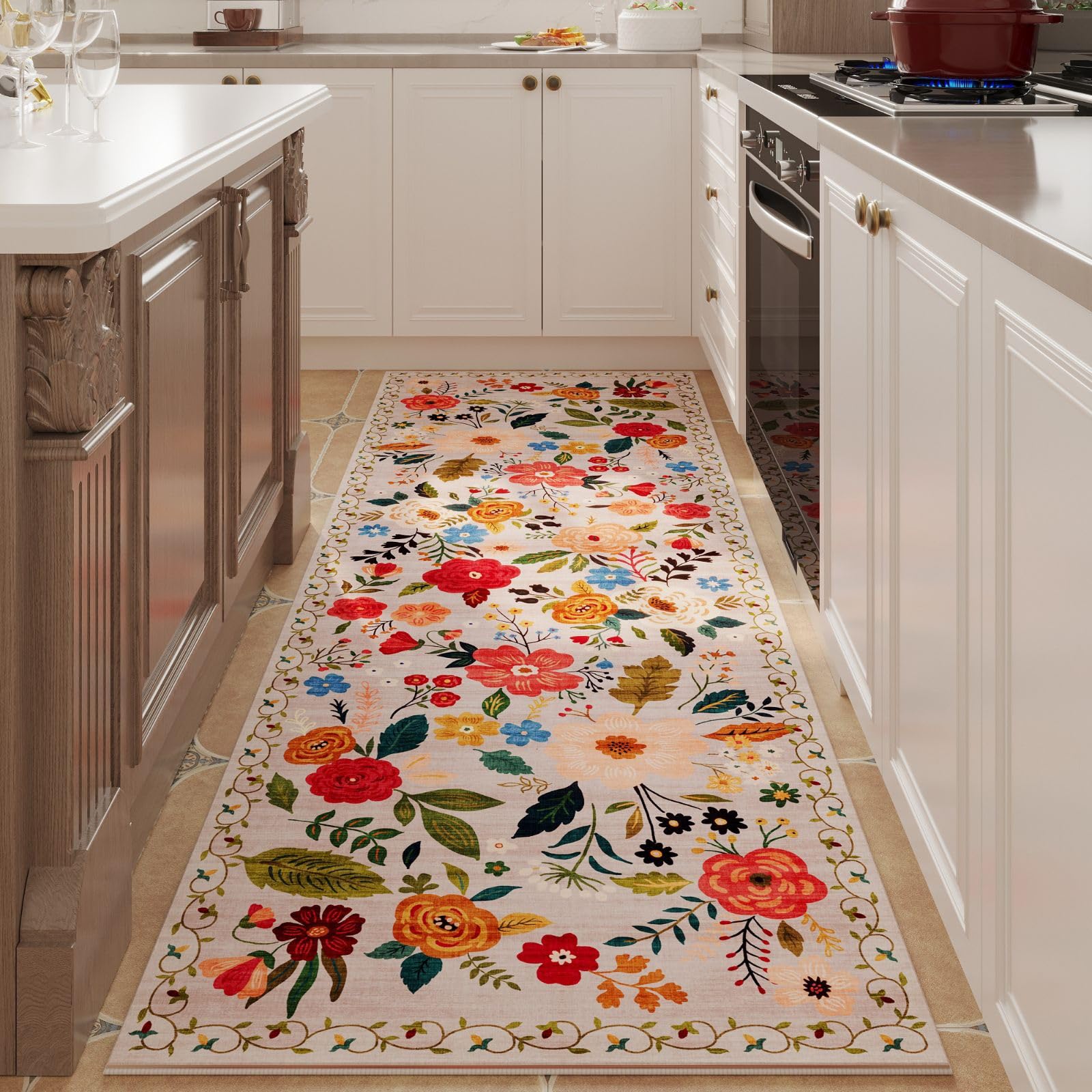 Rugcomf Runner Rug 2x5 Washable, Beige