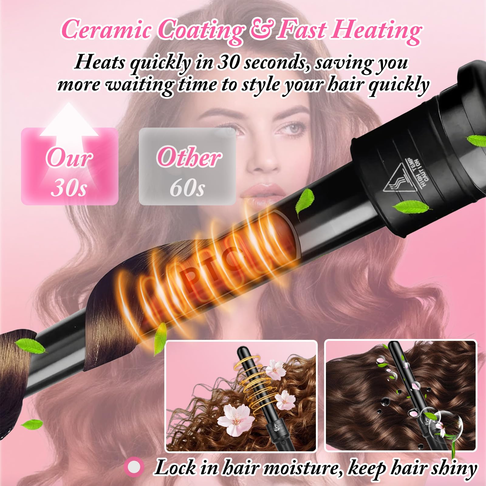Tenacilla de Pelo Profesional, Moldeador de Pelo, 5 en 1 Rizador de Pelo, Recubrimiento Cerámico, Guante Resistente, Temperatura Ajustable 150℃-210℃, Cable Profesional Giratorio