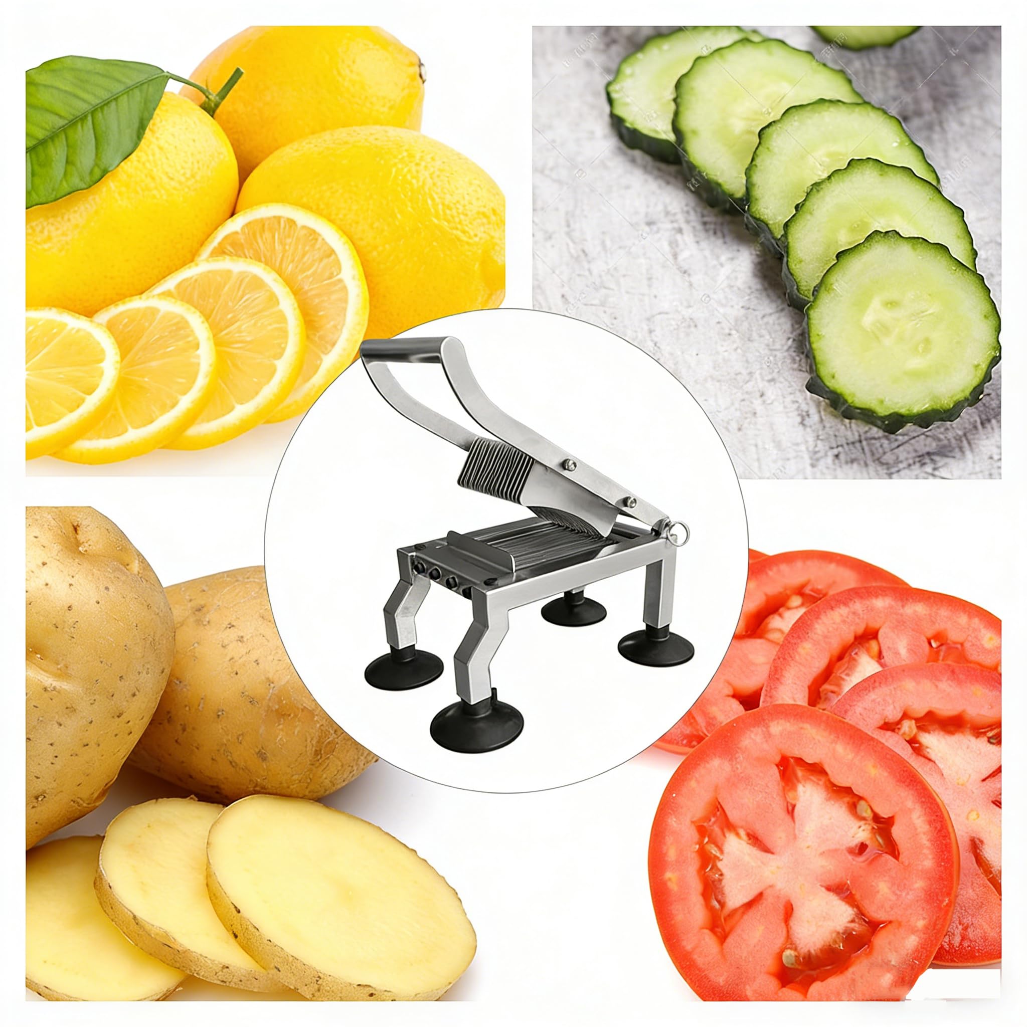 MObyat Gewerblicher Tomatenschneider, 10 Mm Edelstahl, Pommes-Frites-Schneider Mit 4 Leistungsstarken Saugnäpfen, Pressmechanismus, Leicht Abnehmbar, Robust Und Rostbeständig, Für Tomaten